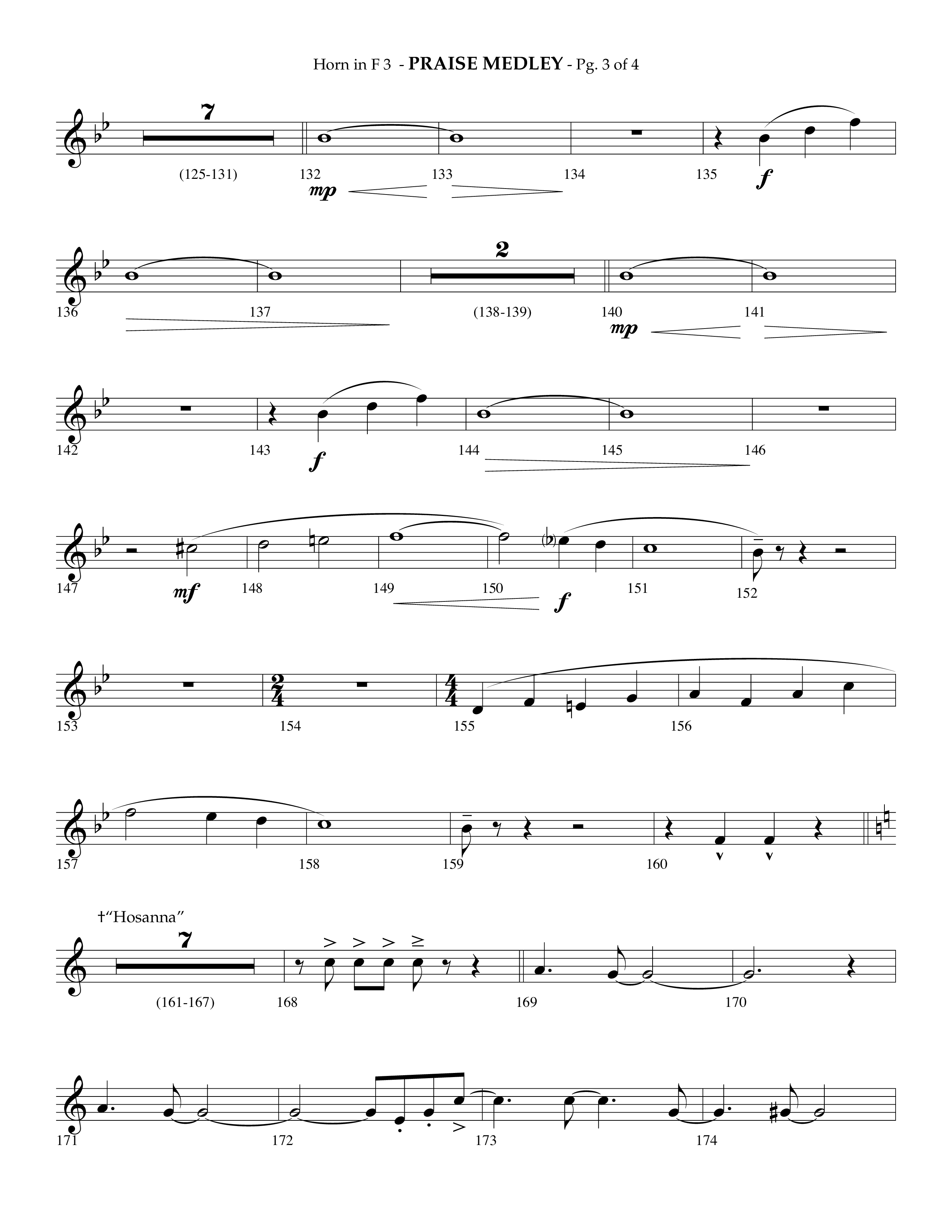 Praise Medley (Choral Anthem SATB) French Horn 3 (Lifeway Choral / Arr. Phillip Keveren / Arr. Jay Rouse)