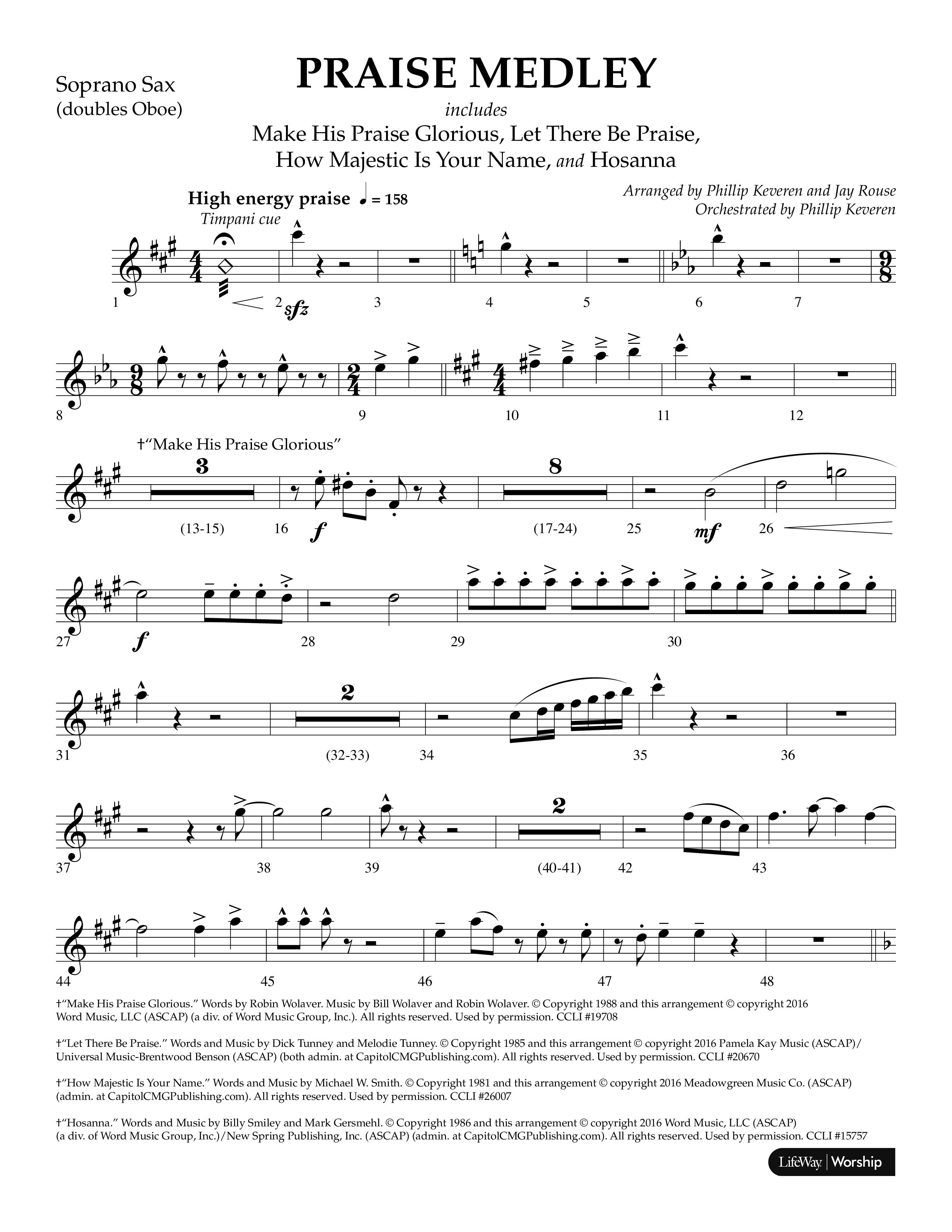 Praise Medley (Choral Anthem SATB) Soprano Sax (Lifeway Choral / Arr. Phillip Keveren / Arr. Jay Rouse)
