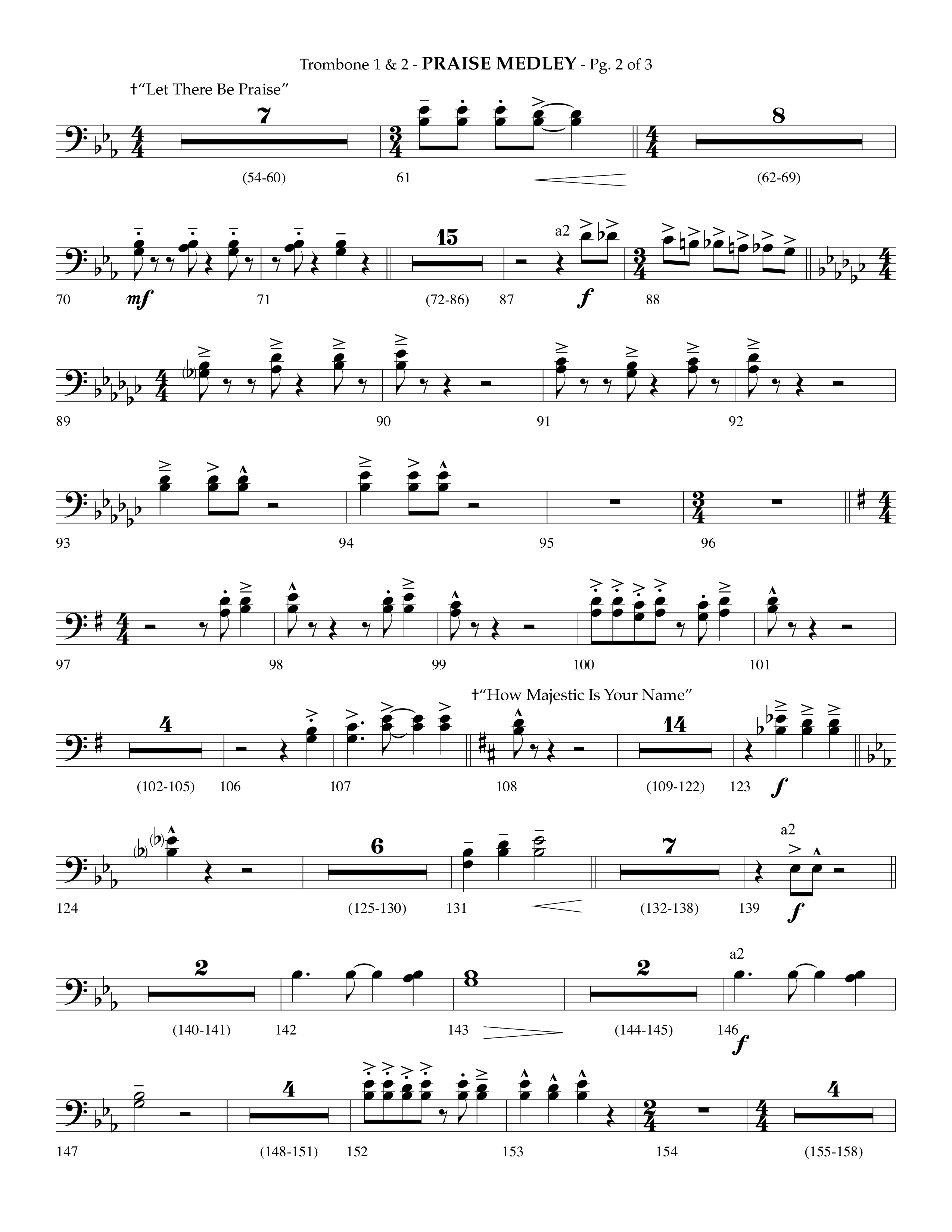 Praise Medley (Choral Anthem SATB) Trombone 1/2 (Lifeway Choral / Arr. Phillip Keveren / Arr. Jay Rouse)