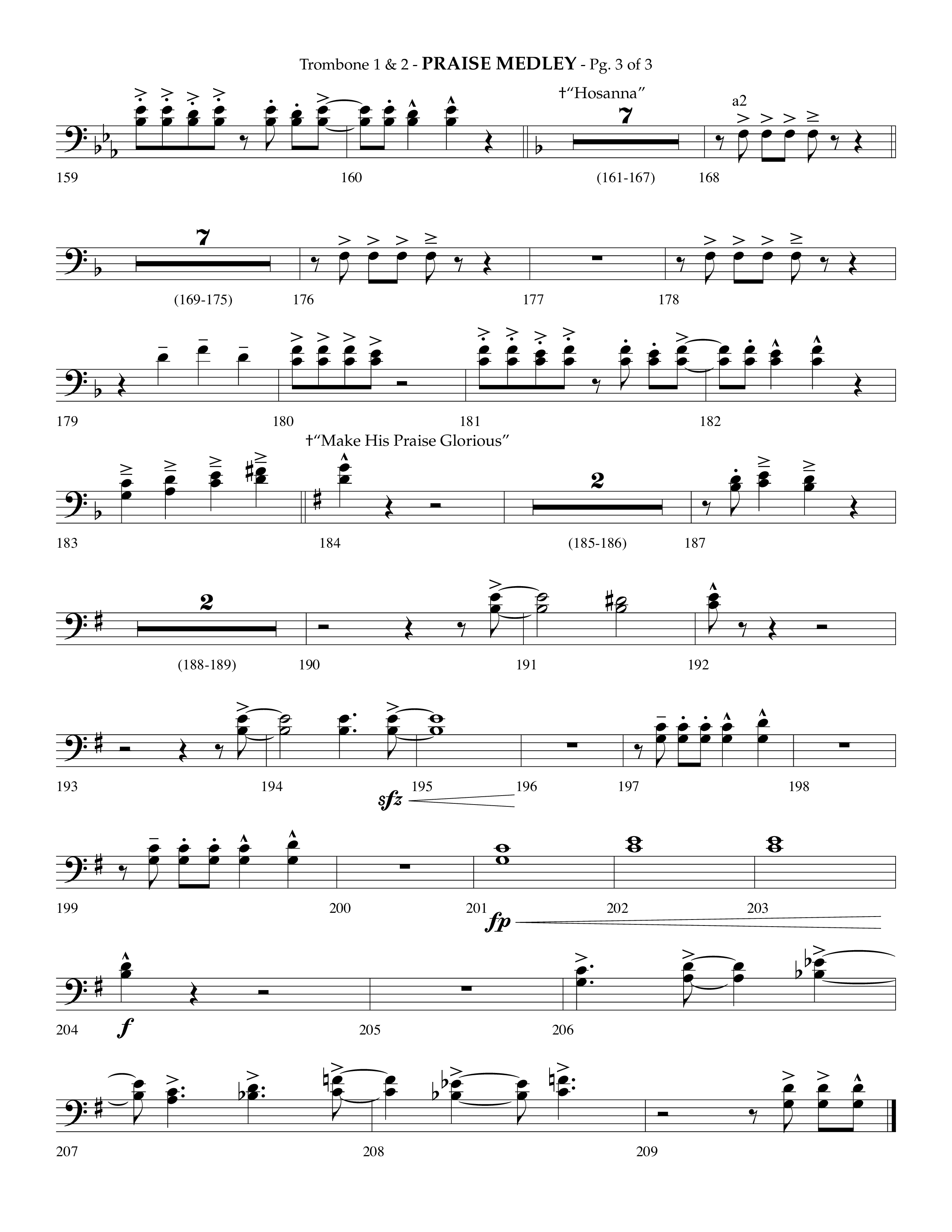 Praise Medley (Choral Anthem SATB) Trombone 1/2 (Lifeway Choral / Arr. Phillip Keveren / Arr. Jay Rouse)