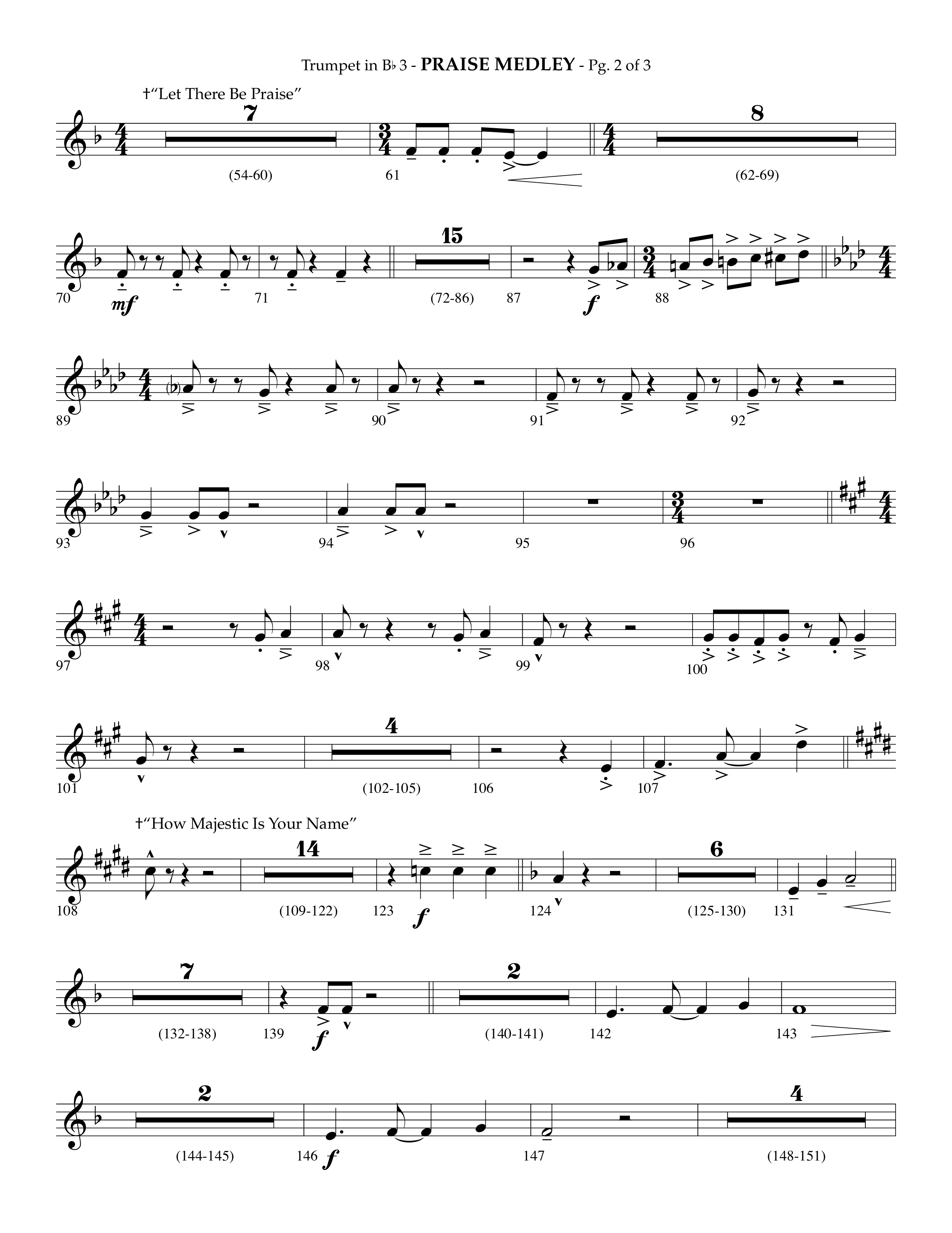 Praise Medley (Choral Anthem SATB) Trumpet 3 (Lifeway Choral / Arr. Phillip Keveren / Arr. Jay Rouse)