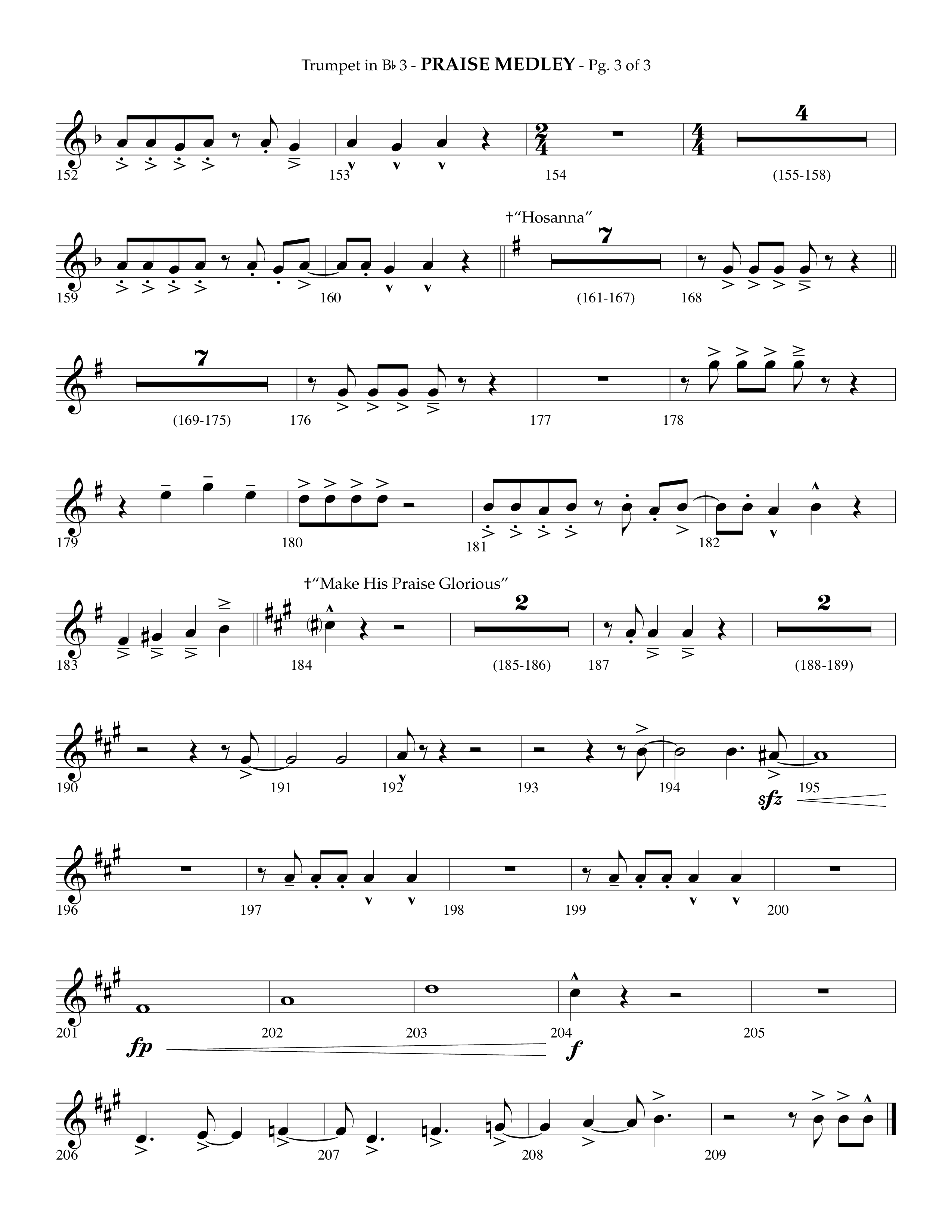 Praise Medley (Choral Anthem SATB) Trumpet 3 (Lifeway Choral / Arr. Phillip Keveren / Arr. Jay Rouse)