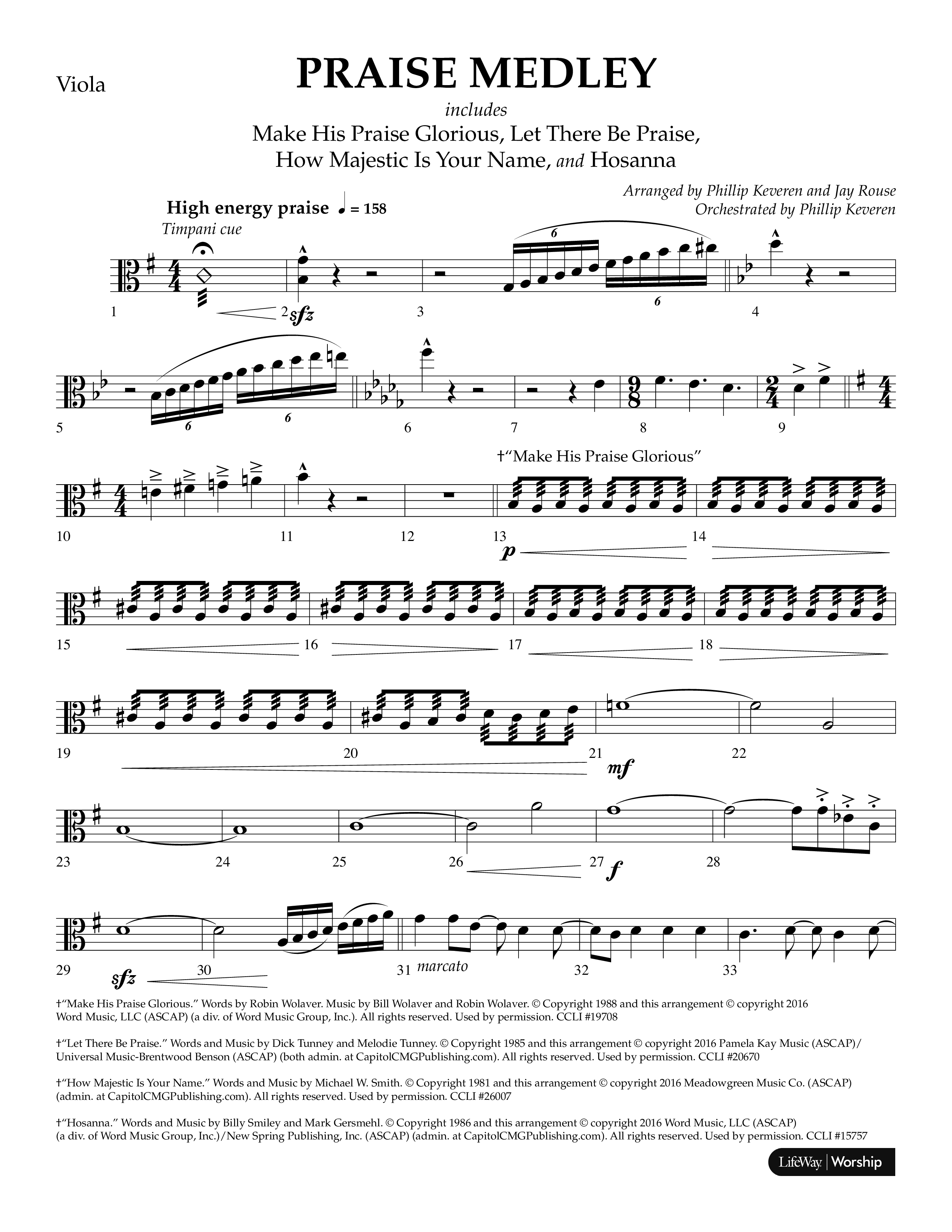 Praise Medley (Choral Anthem SATB) Viola (Lifeway Choral / Arr. Phillip Keveren / Arr. Jay Rouse)