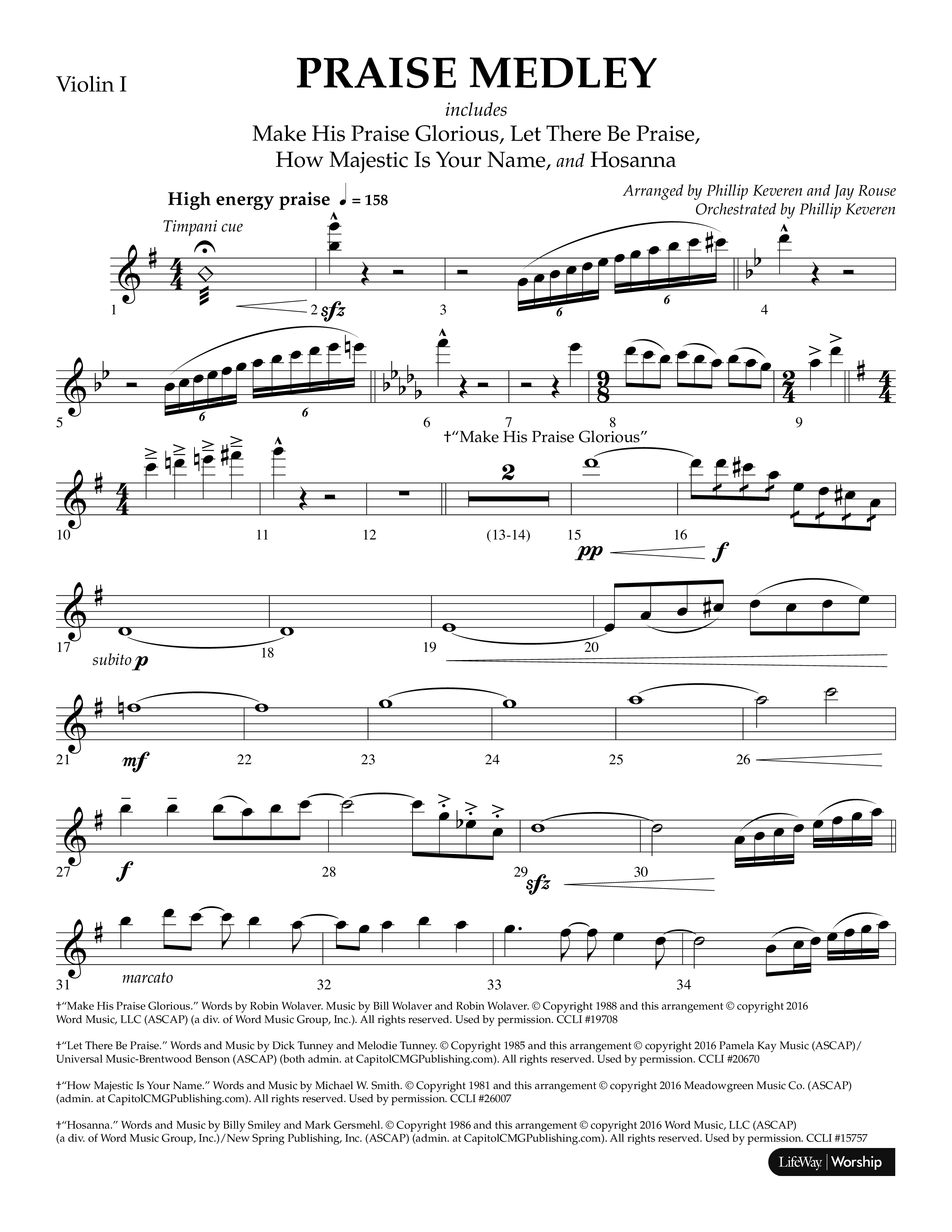 Praise Medley (Choral Anthem SATB) Violin 1 (Lifeway Choral / Arr. Phillip Keveren / Arr. Jay Rouse)