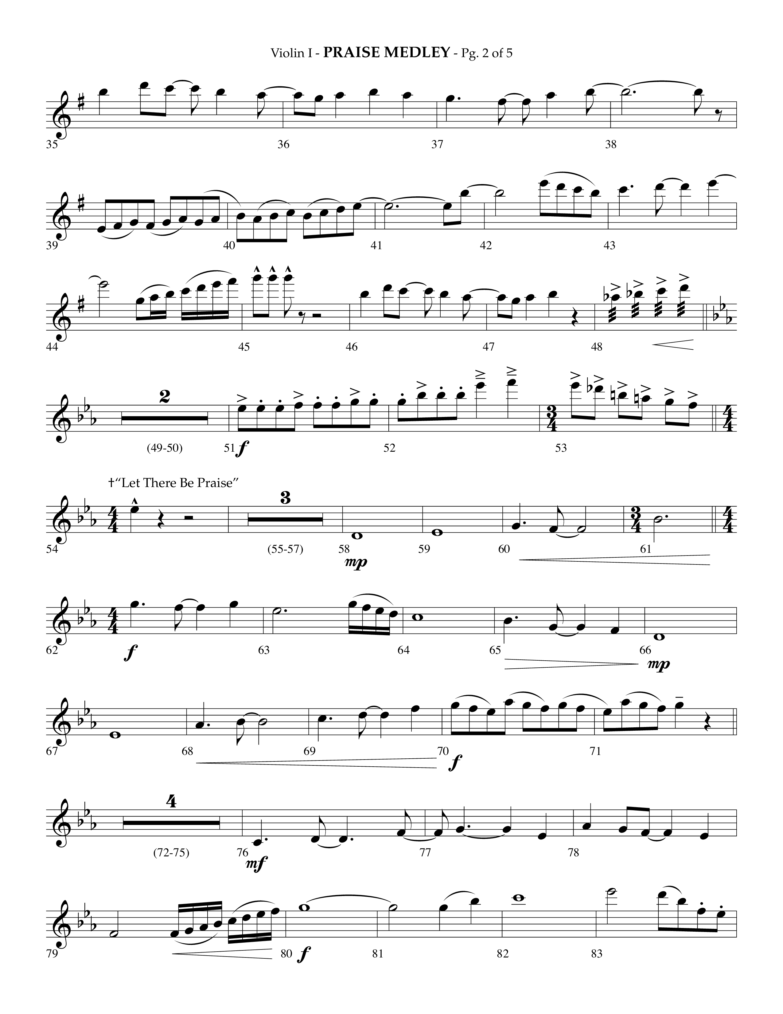 Praise Medley (Choral Anthem SATB) Violin 1 (Lifeway Choral / Arr. Phillip Keveren / Arr. Jay Rouse)