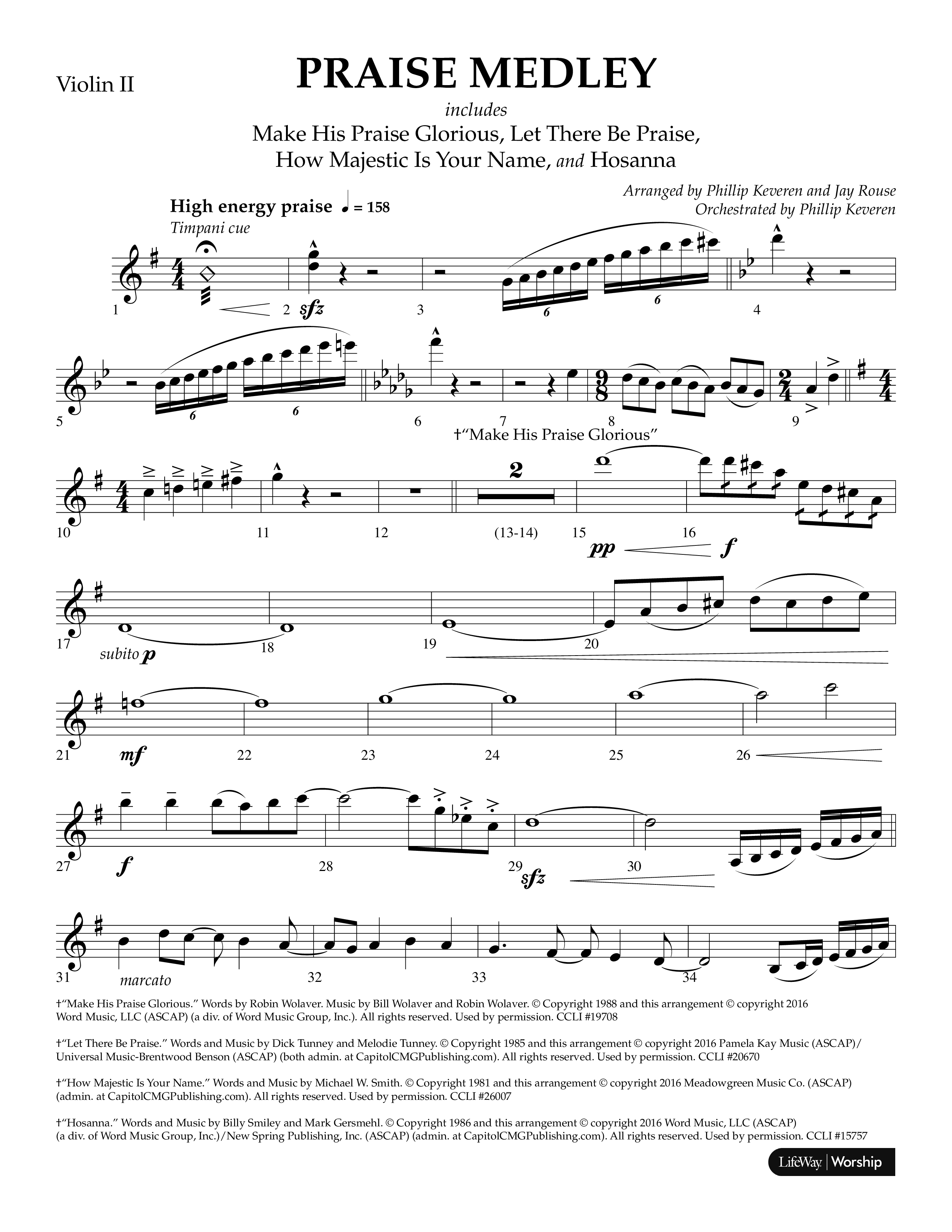 Praise Medley (Choral Anthem SATB) Violin 2 (Lifeway Choral / Arr. Phillip Keveren / Arr. Jay Rouse)