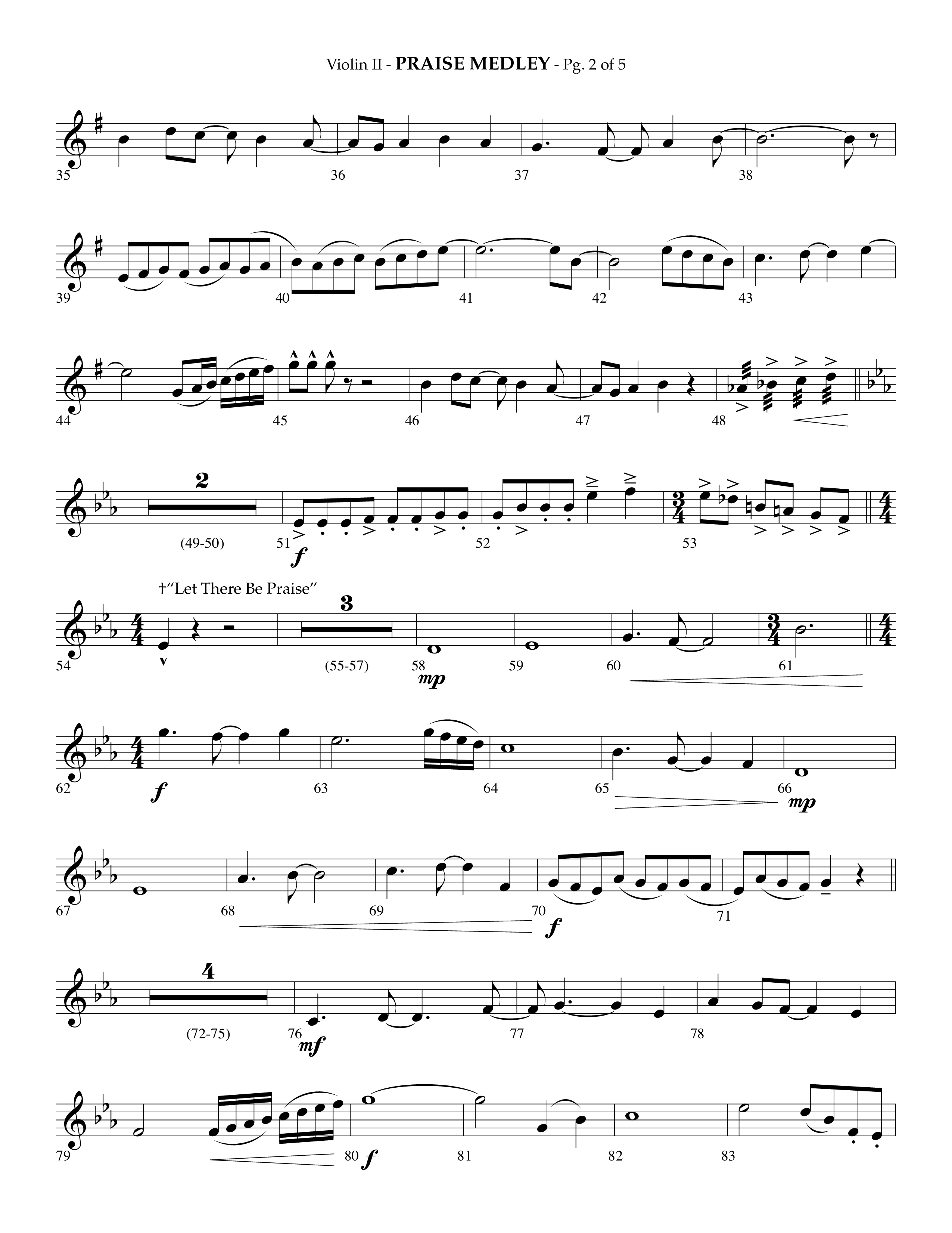 Praise Medley (Choral Anthem SATB) Violin 2 (Lifeway Choral / Arr. Phillip Keveren / Arr. Jay Rouse)
