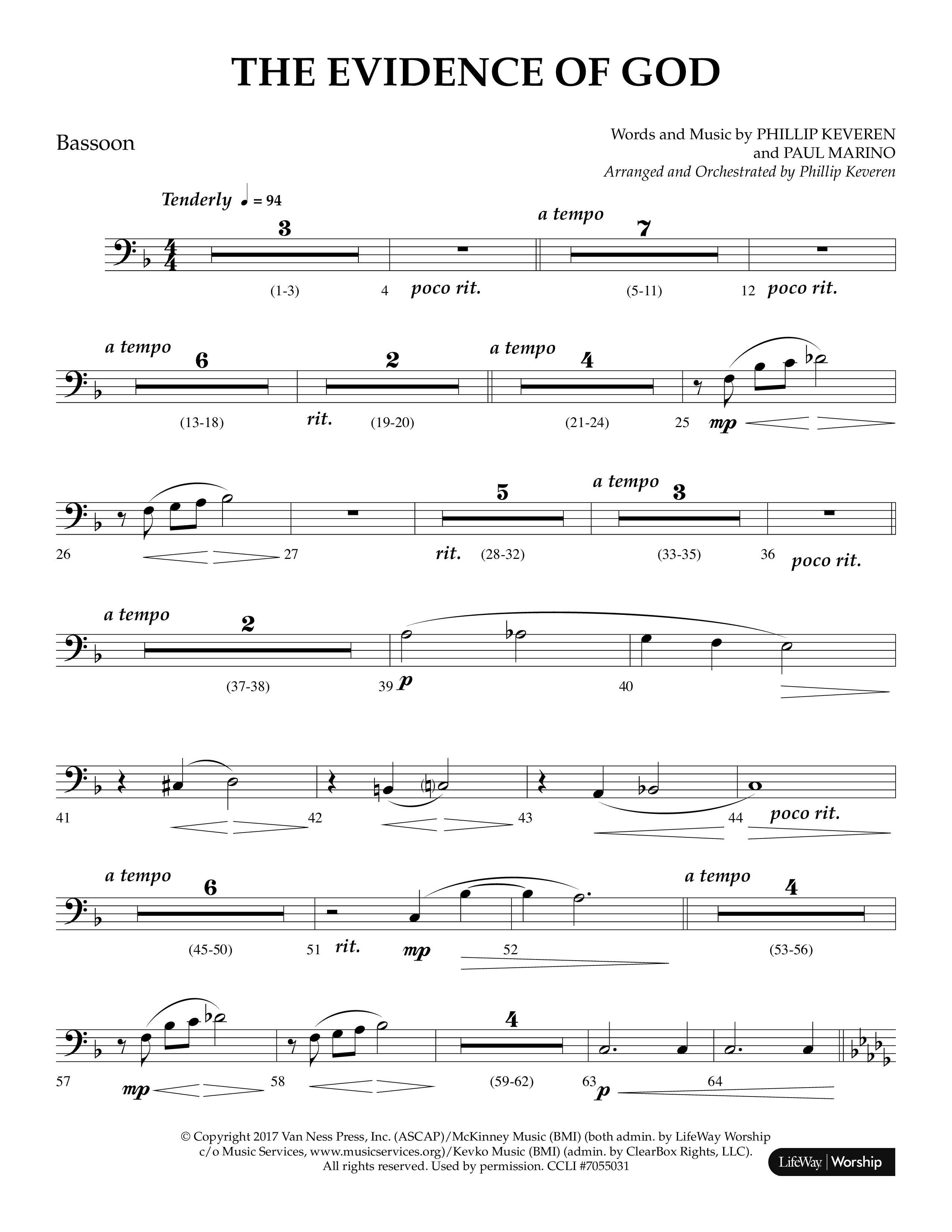 The Evidence Of God (Choral Anthem SATB) Bassoon (Lifeway Choral / Arr. Phillip Keveren)