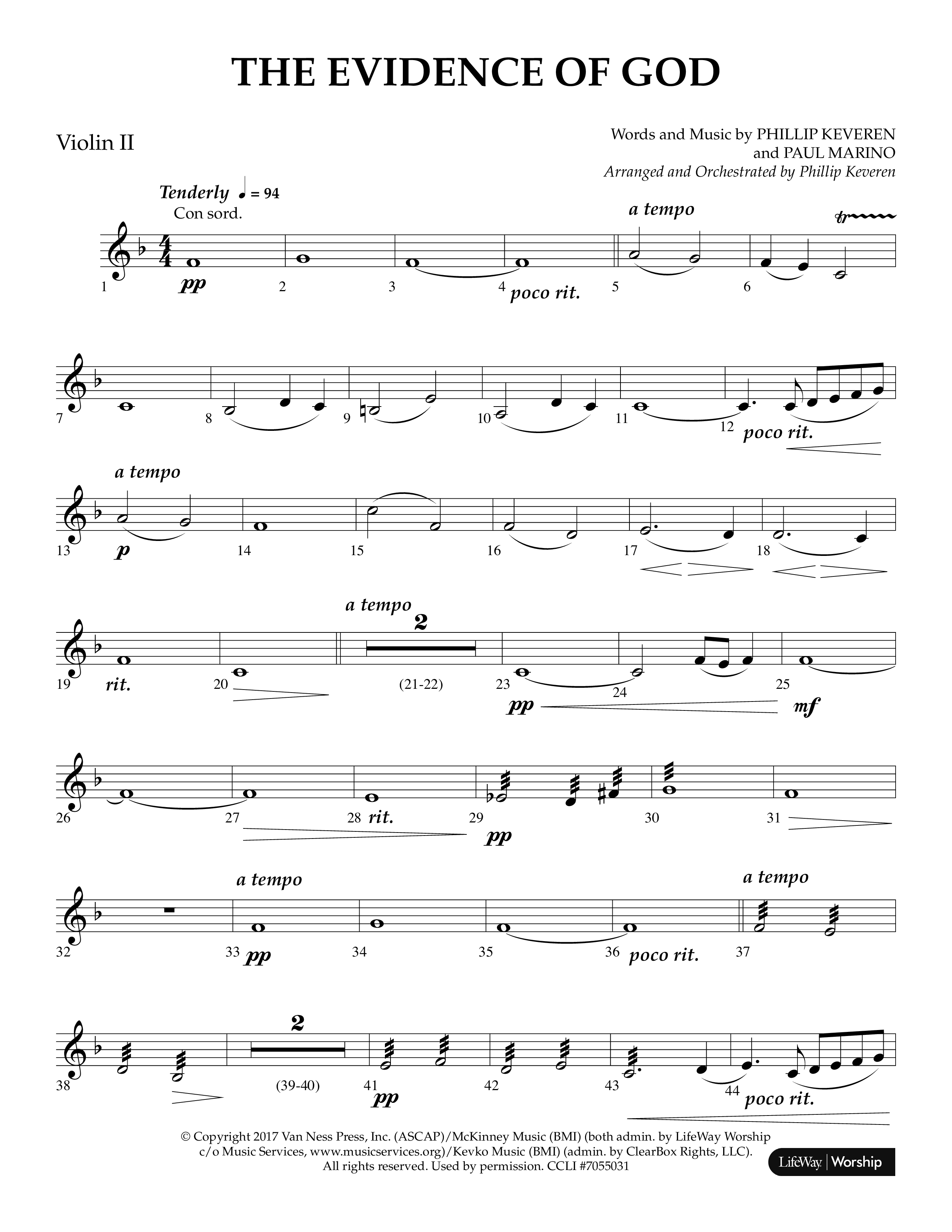 The Evidence Of God (Choral Anthem SATB) Violin 2 (Lifeway Choral / Arr. Phillip Keveren)