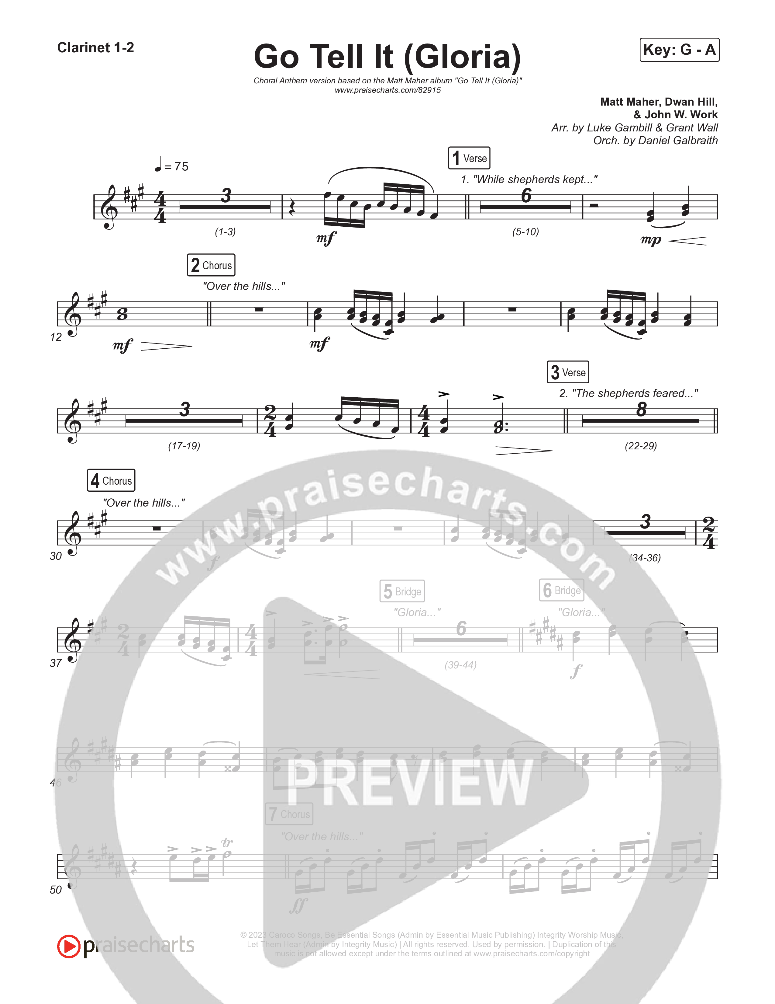 Go Tell It (Gloria) (Choral Anthem SATB) Clarinet 1/2 (Matt Maher / Arr. Luke Gambill)