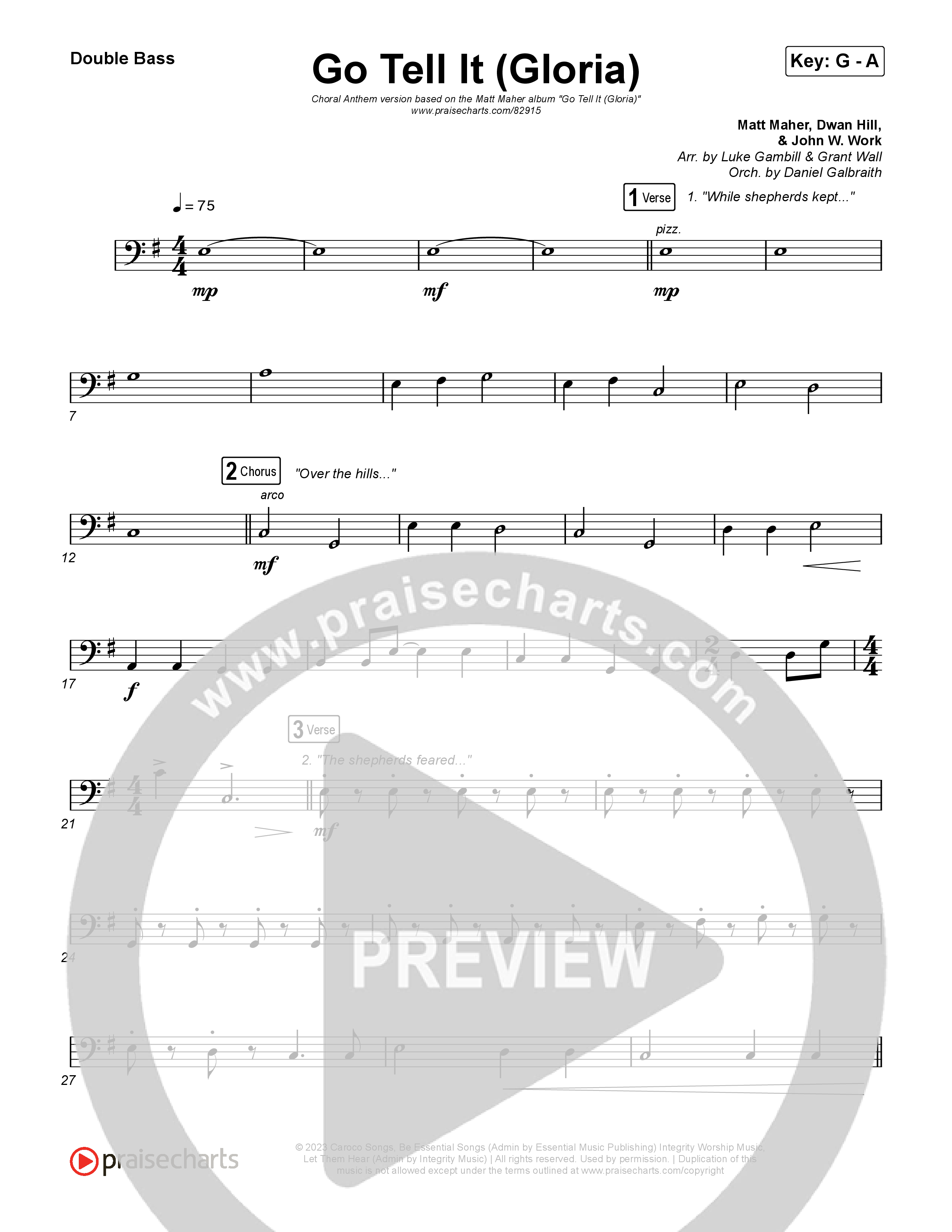Go Tell It (Gloria) (Choral Anthem SATB) String Bass (Matt Maher / Arr. Luke Gambill)