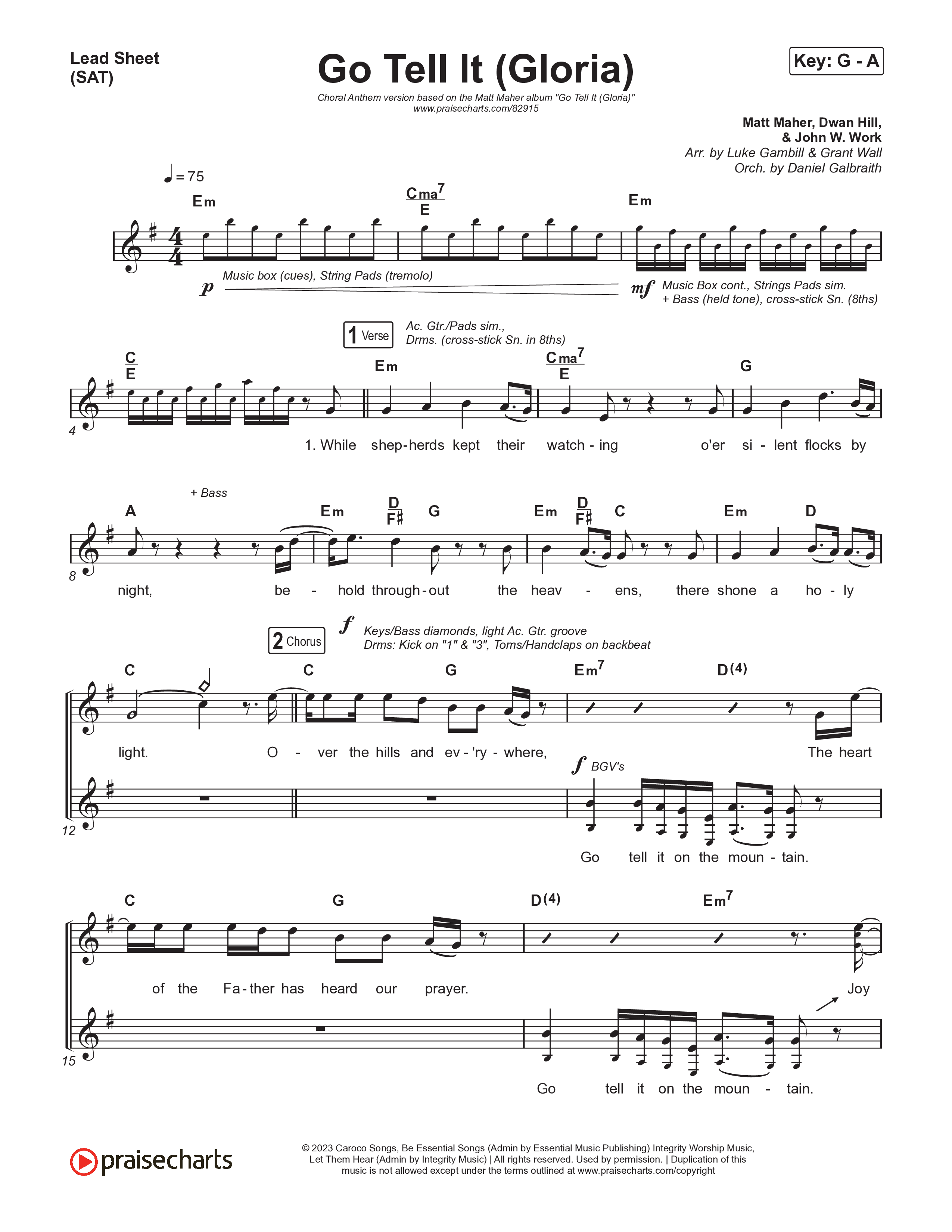 Go Tell It (Gloria) (Choral Anthem SATB) Lead Sheet (SAT) (Matt Maher / Arr. Luke Gambill)