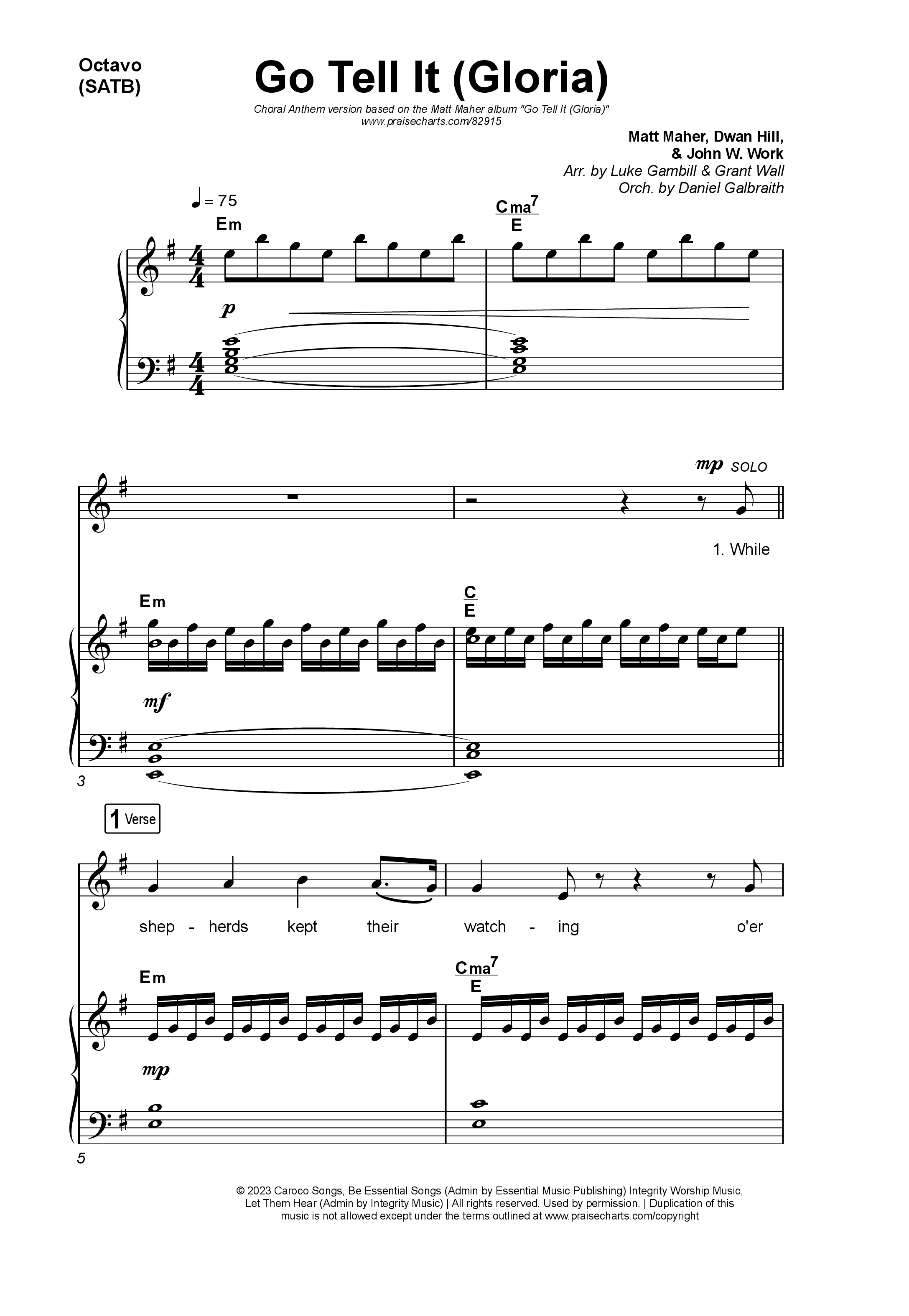 Go Tell It (Gloria) (Choral Anthem SATB) Octavo (SATB & Pno) (Matt Maher / Arr. Luke Gambill)