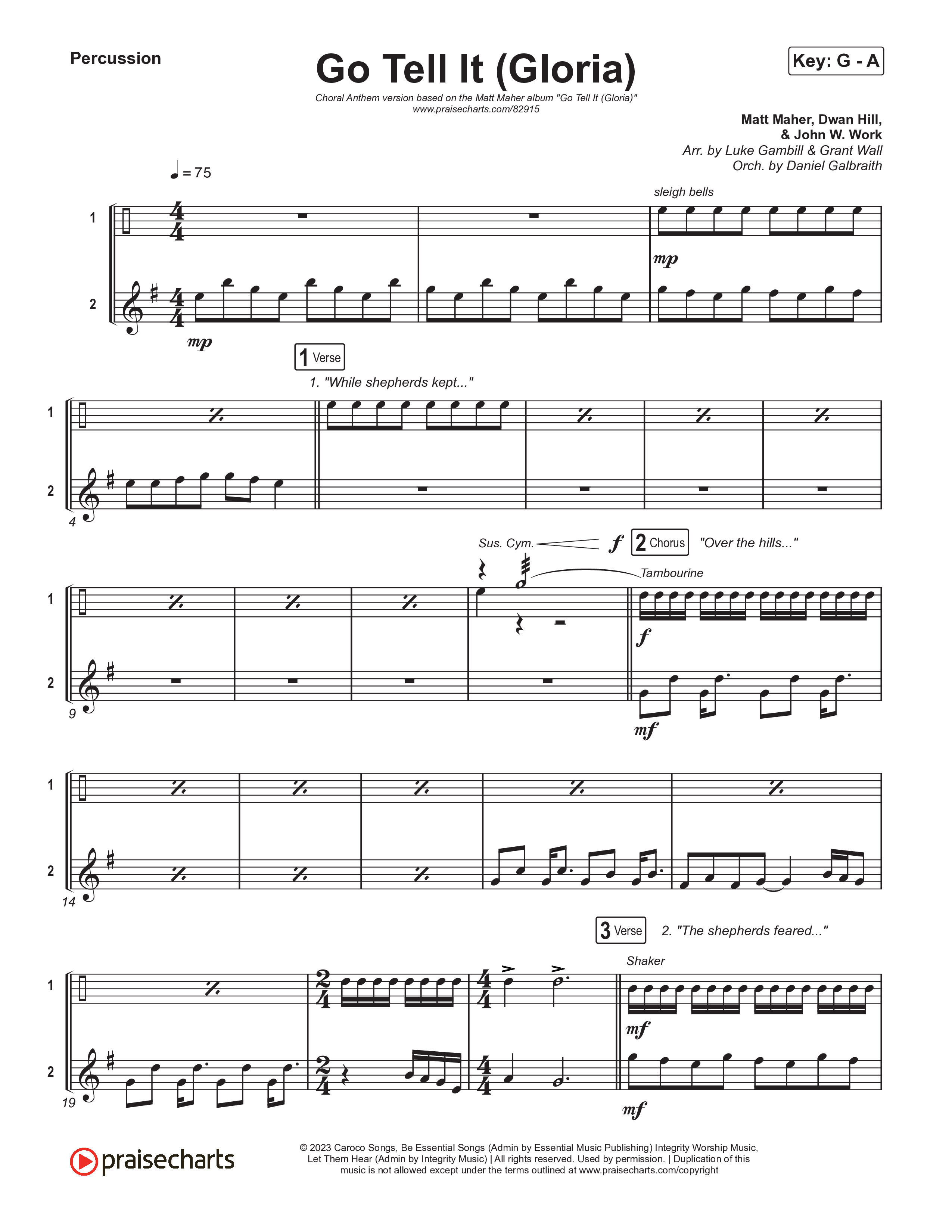 Go Tell It (Gloria) (Choral Anthem SATB) Percussion (Matt Maher / Arr. Luke Gambill)