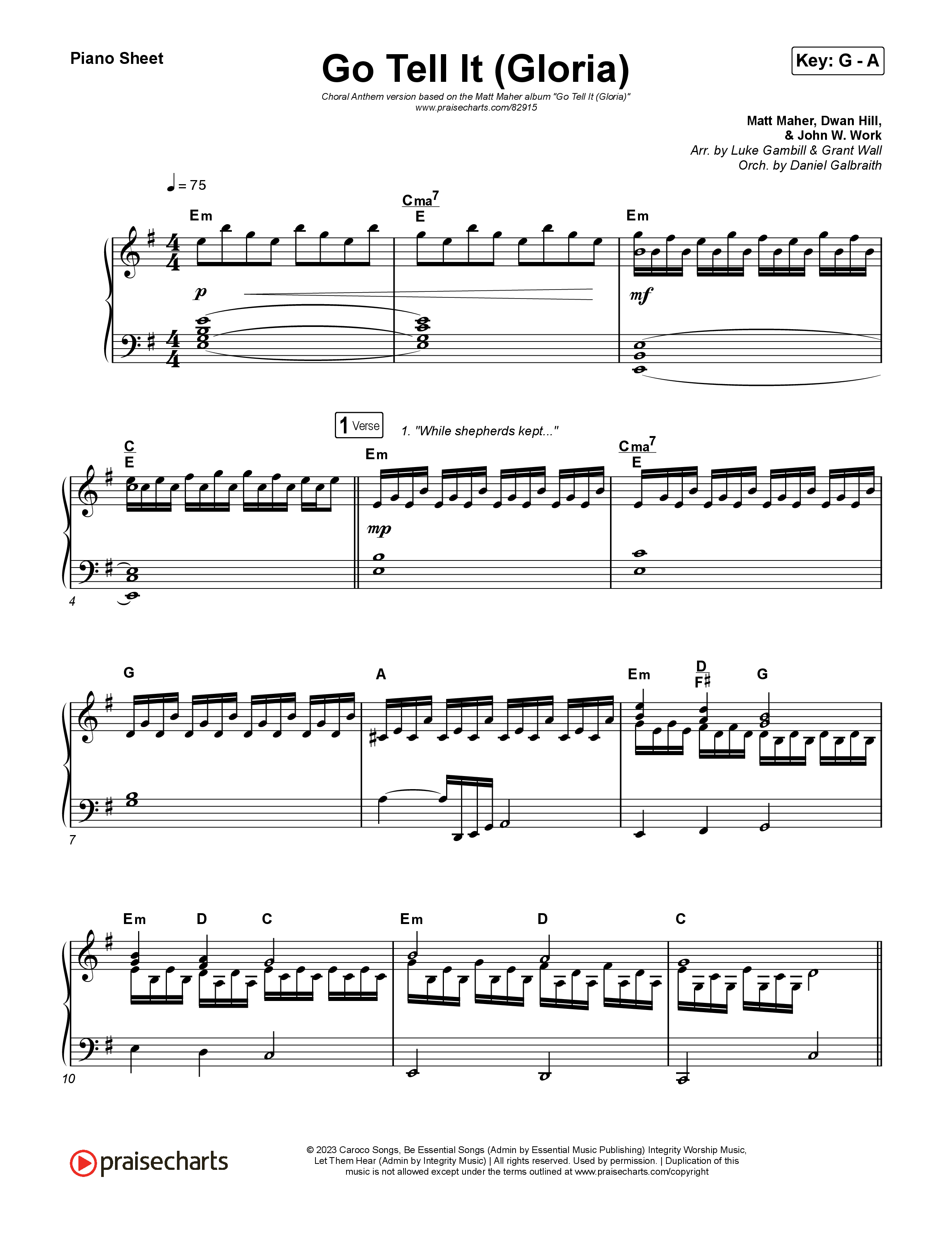 Go Tell It (Gloria) (Choral Anthem SATB) Piano Sheet (Matt Maher / Arr. Luke Gambill)