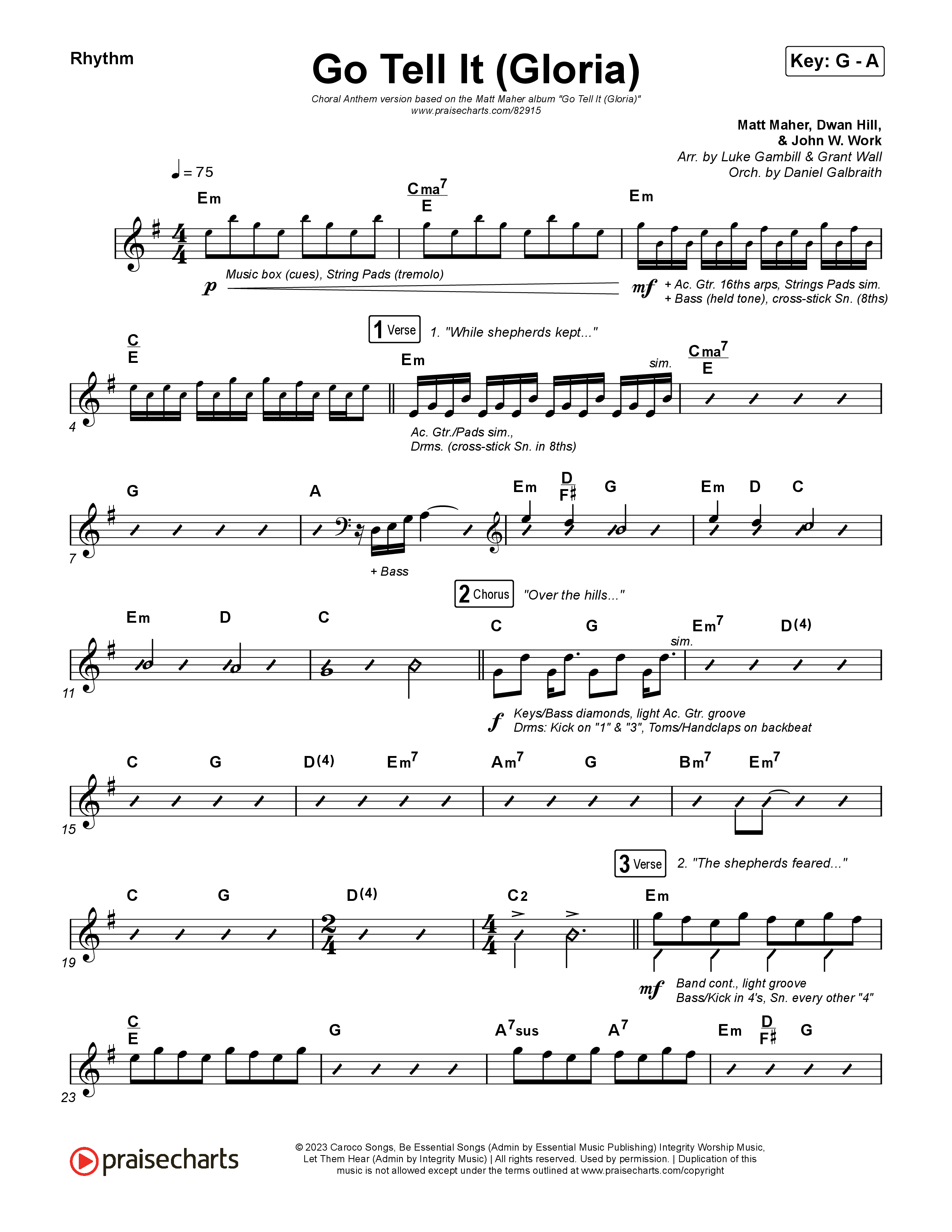 Go Tell It (Gloria) (Choral Anthem SATB) Rhythm Chart (Matt Maher / Arr. Luke Gambill)