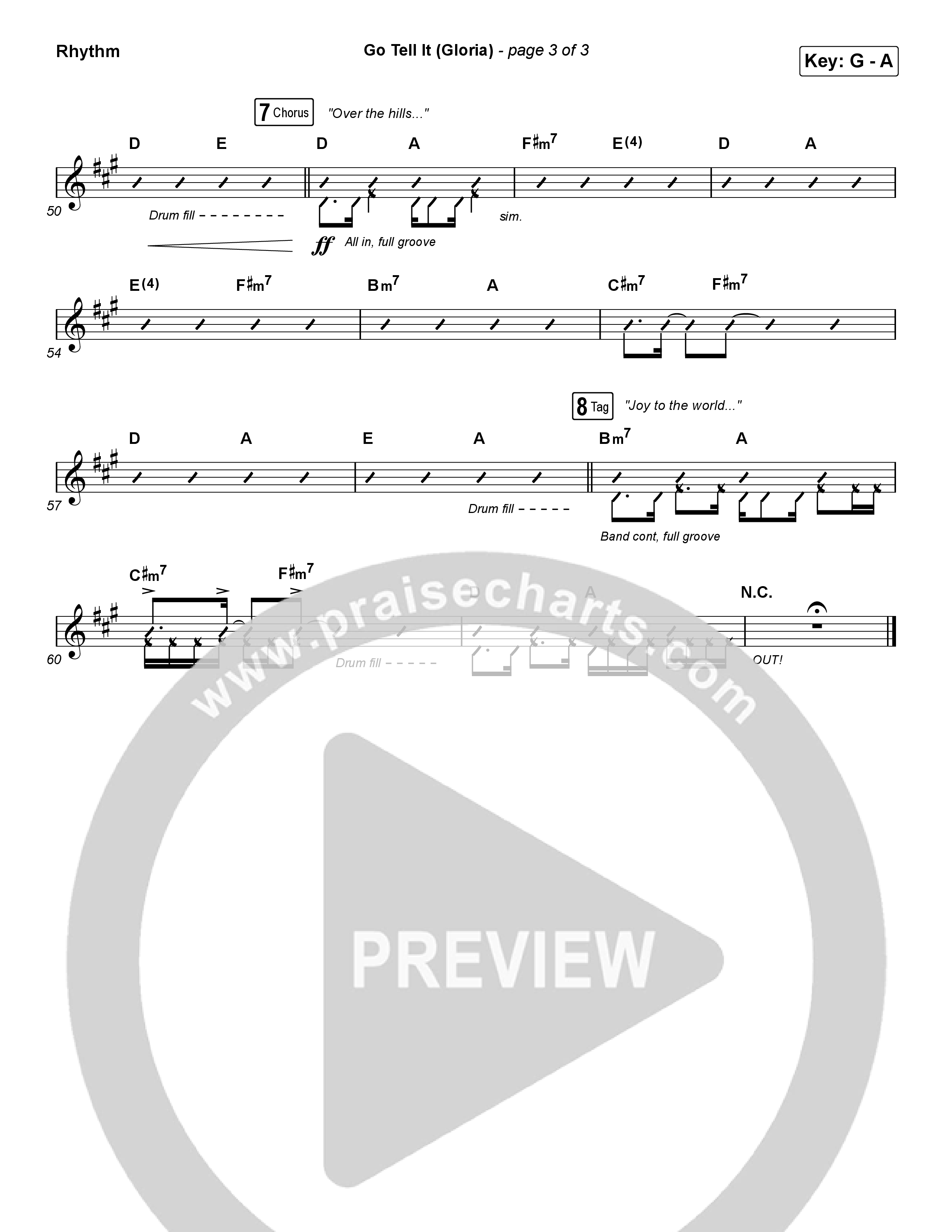Go Tell It (Gloria) (Choral Anthem SATB) Rhythm Chart (Matt Maher / Arr. Luke Gambill)