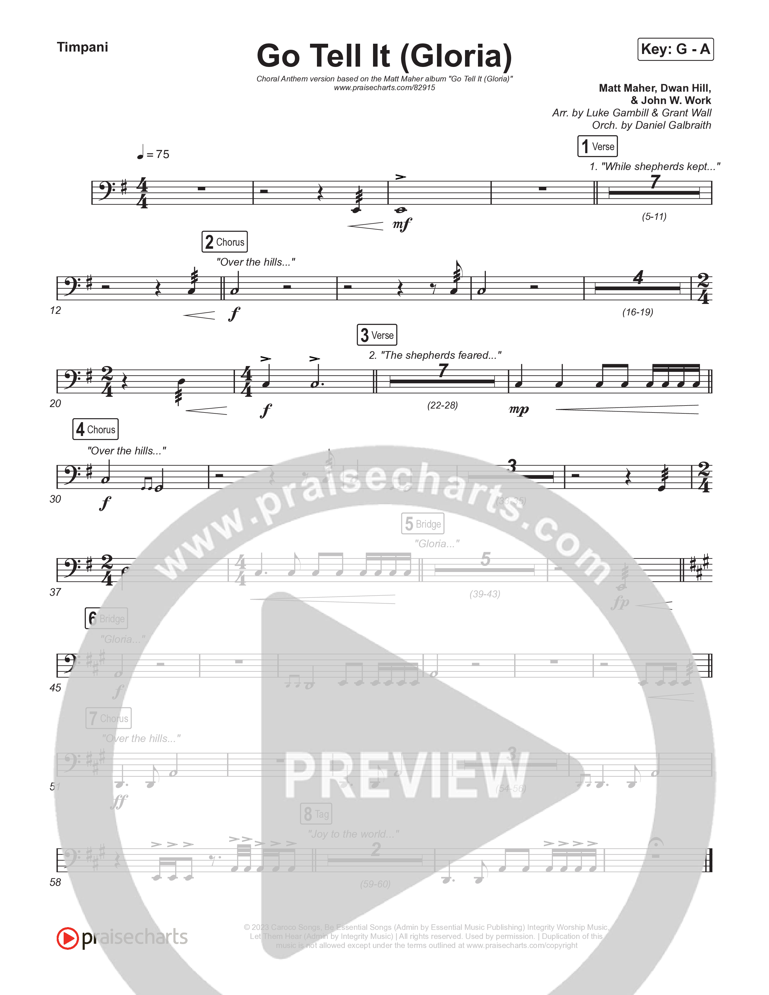 Go Tell It (Gloria) (Choral Anthem SATB) Timpani (Matt Maher / Arr. Luke Gambill)