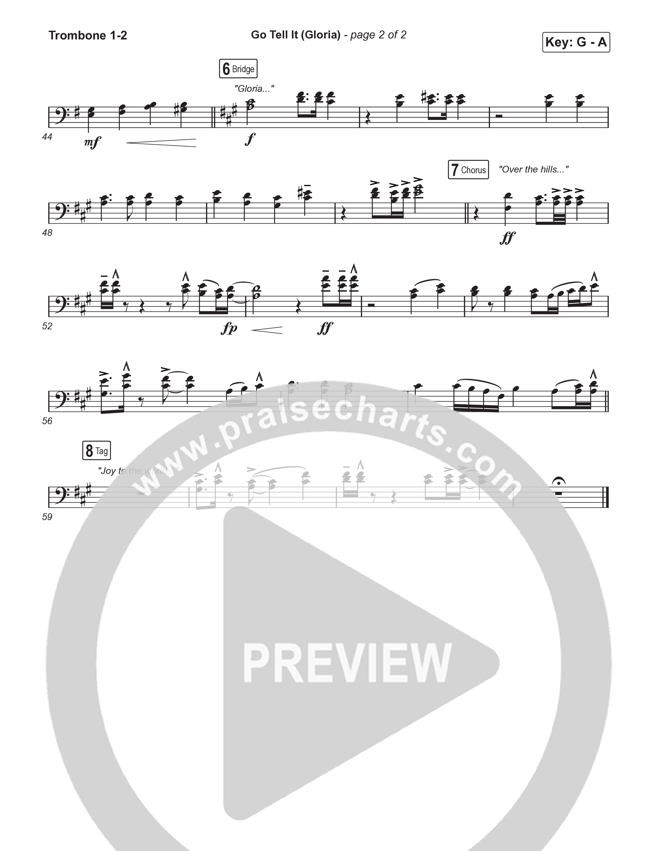 Go Tell It (Gloria) (Choral Anthem SATB) Trombone 1/2 (Matt Maher / Arr. Luke Gambill)