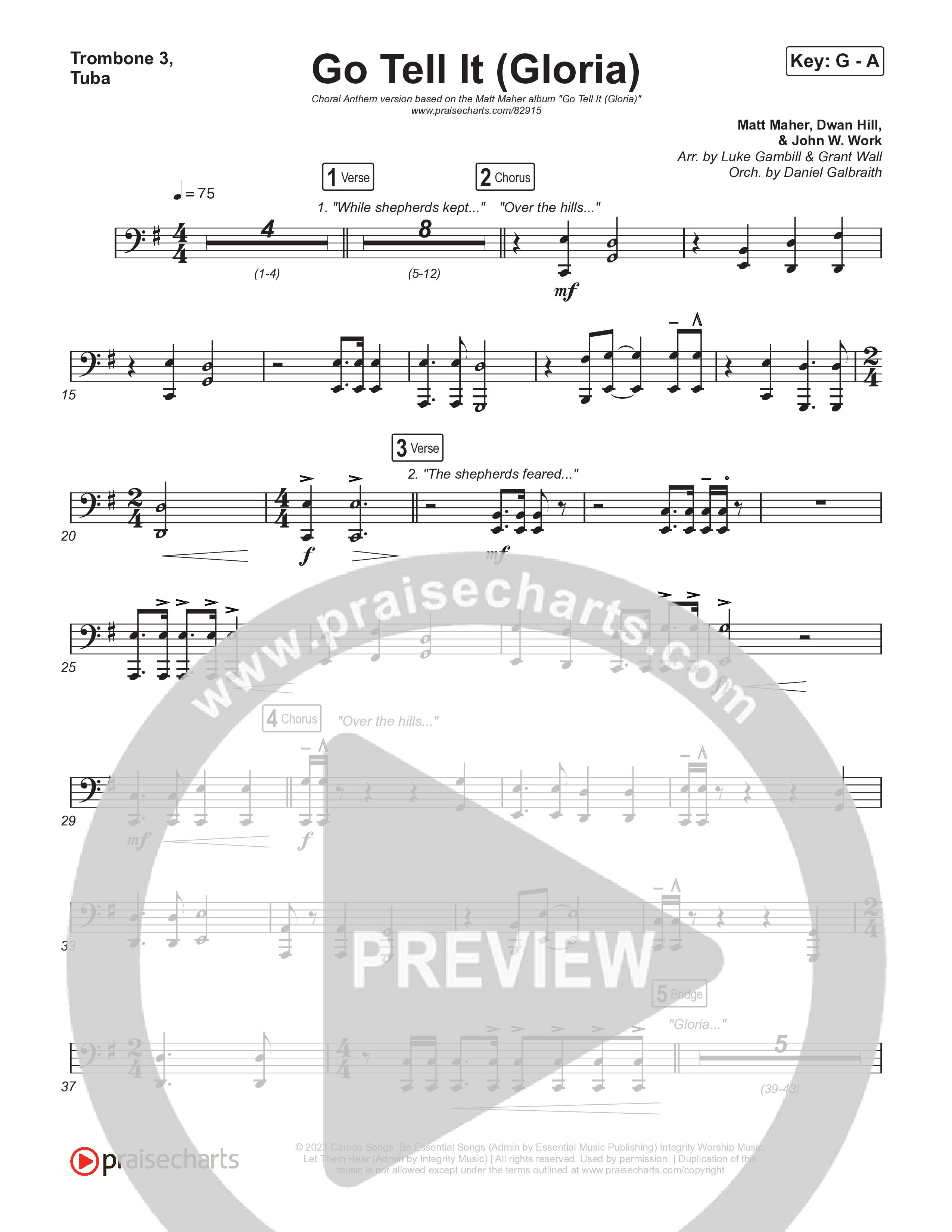 Go Tell It (Gloria) (Choral Anthem SATB) Trombone 3/Tuba (Matt Maher / Arr. Luke Gambill)