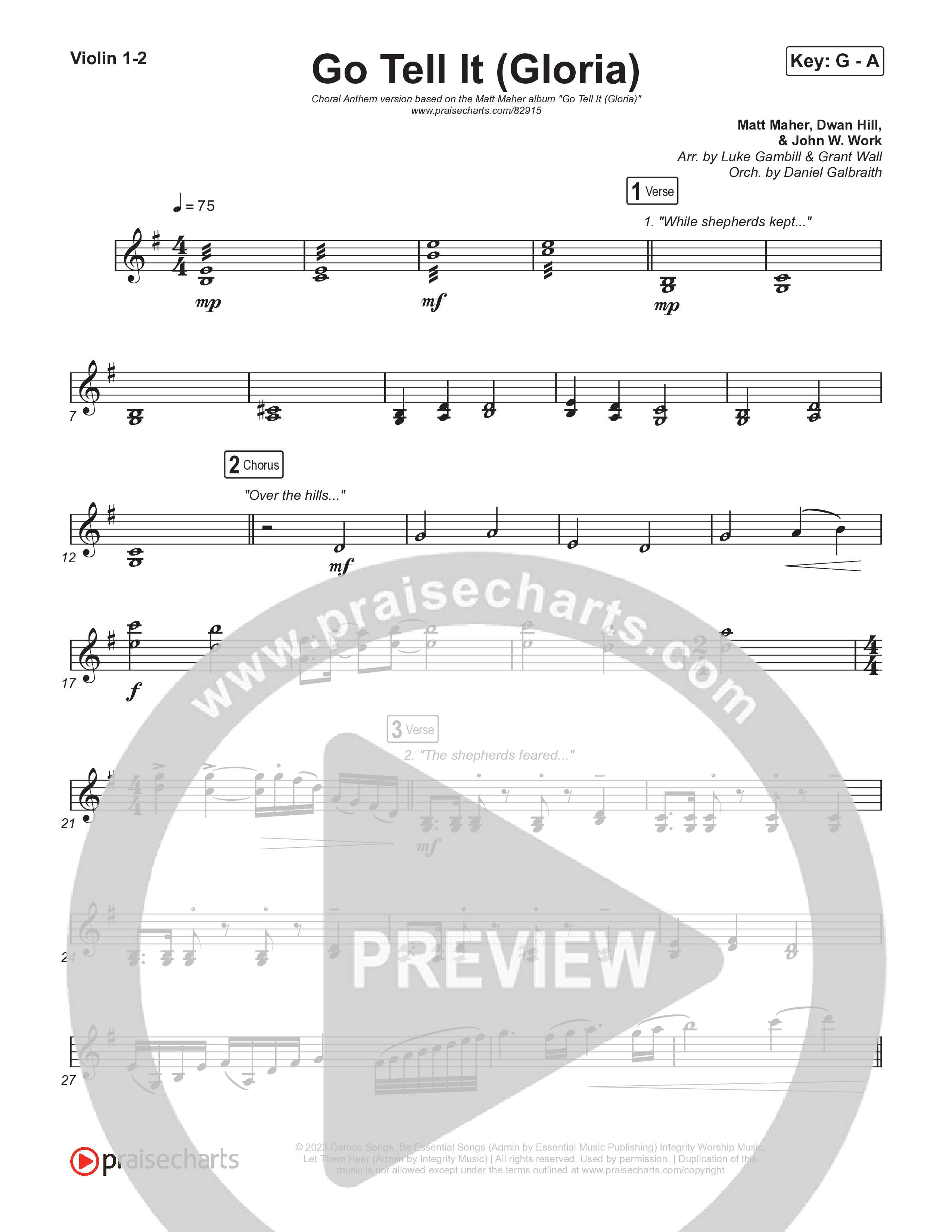 Go Tell It (Gloria) (Choral Anthem SATB) Violin 1,2 (Matt Maher / Arr. Luke Gambill)