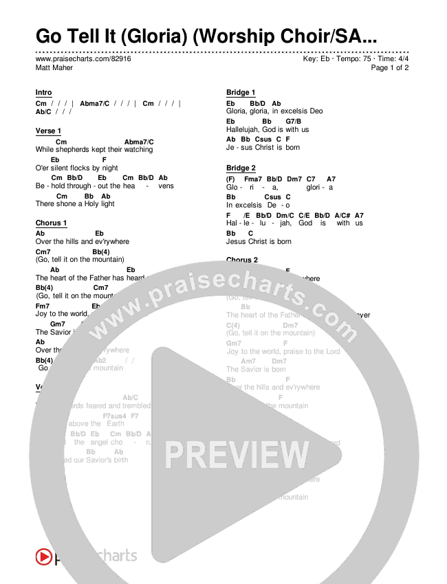 Go Tell It (Gloria) (Worship Choir/SAB) Chords & Lyrics (Matt Maher / Arr. Luke Gambill)
