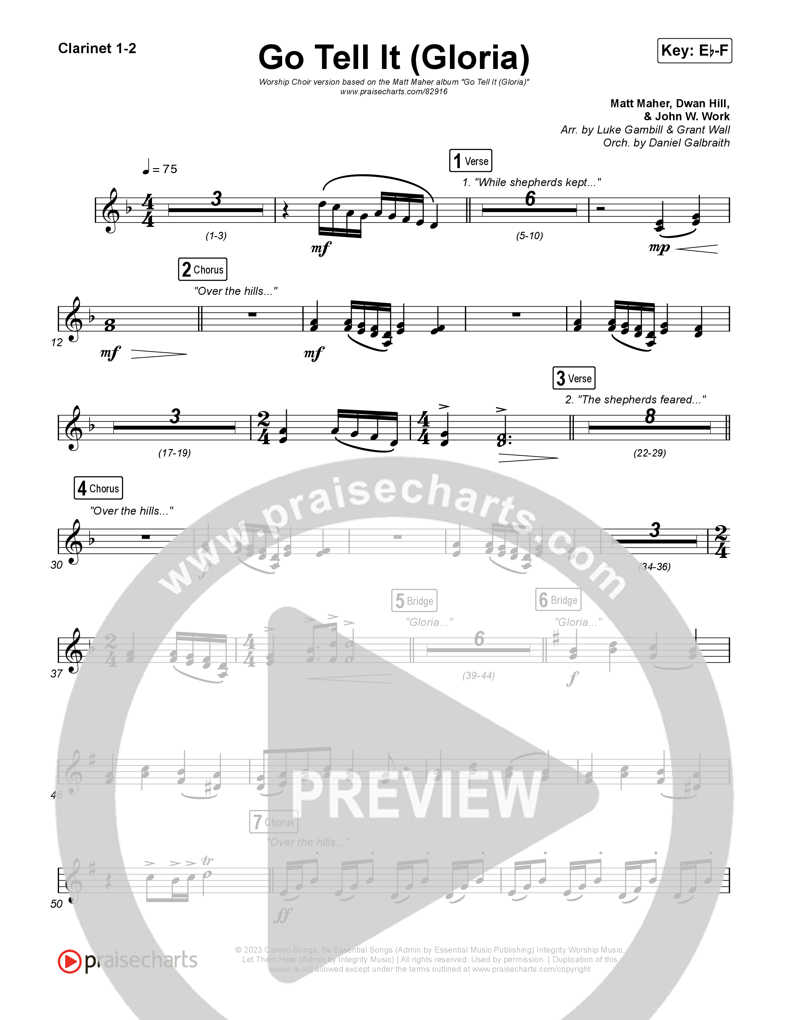 Go Tell It (Gloria) (Worship Choir/SAB) Clarinet 1/2 (Matt Maher / Arr. Luke Gambill)