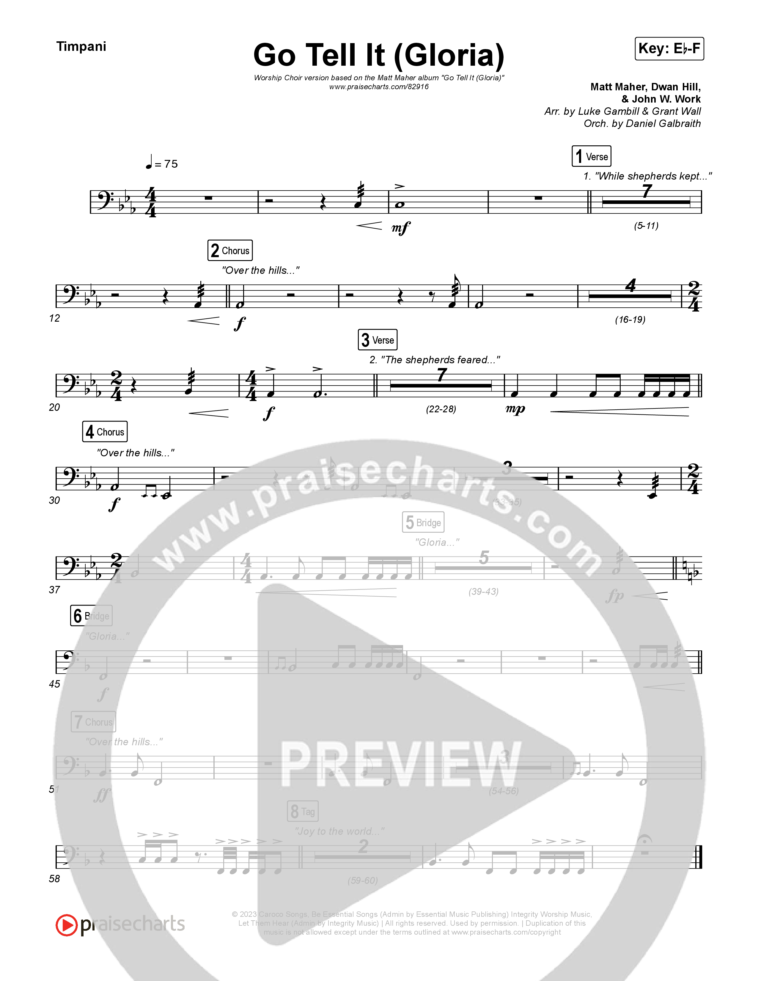 Go Tell It (Gloria) (Worship Choir/SAB) Timpani (Matt Maher / Arr. Luke Gambill)