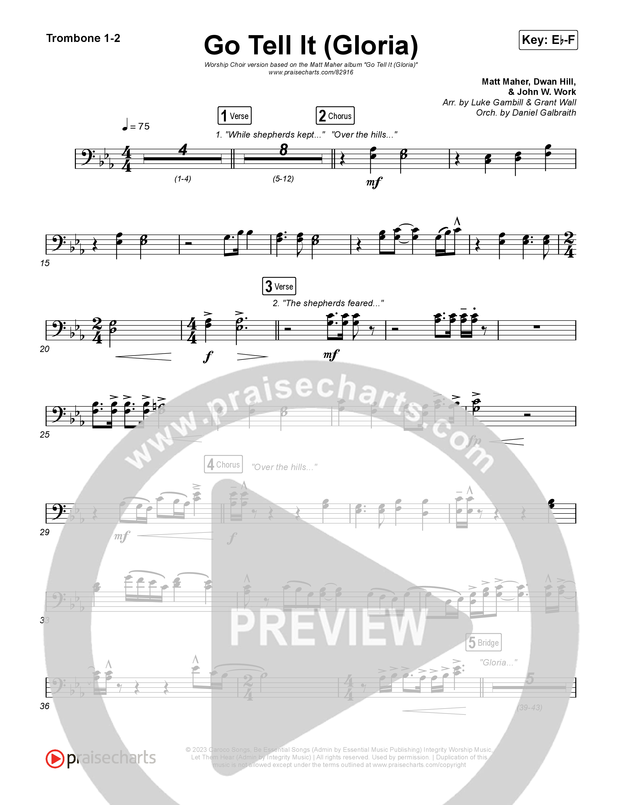 Go Tell It (Gloria) (Worship Choir/SAB) Trombone 1/2 (Matt Maher / Arr. Luke Gambill)