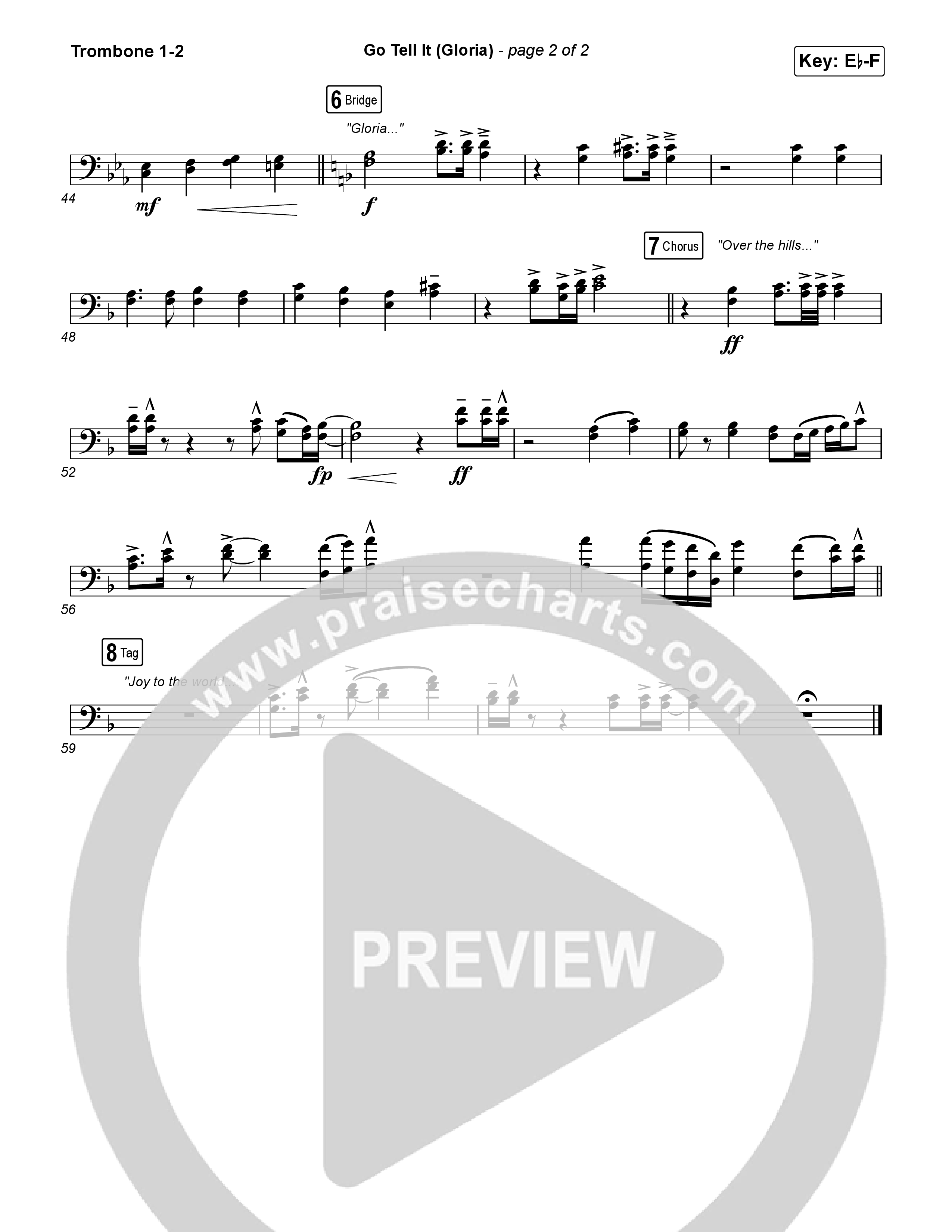 Go Tell It (Gloria) (Worship Choir/SAB) Trombone 1/2 (Matt Maher / Arr. Luke Gambill)