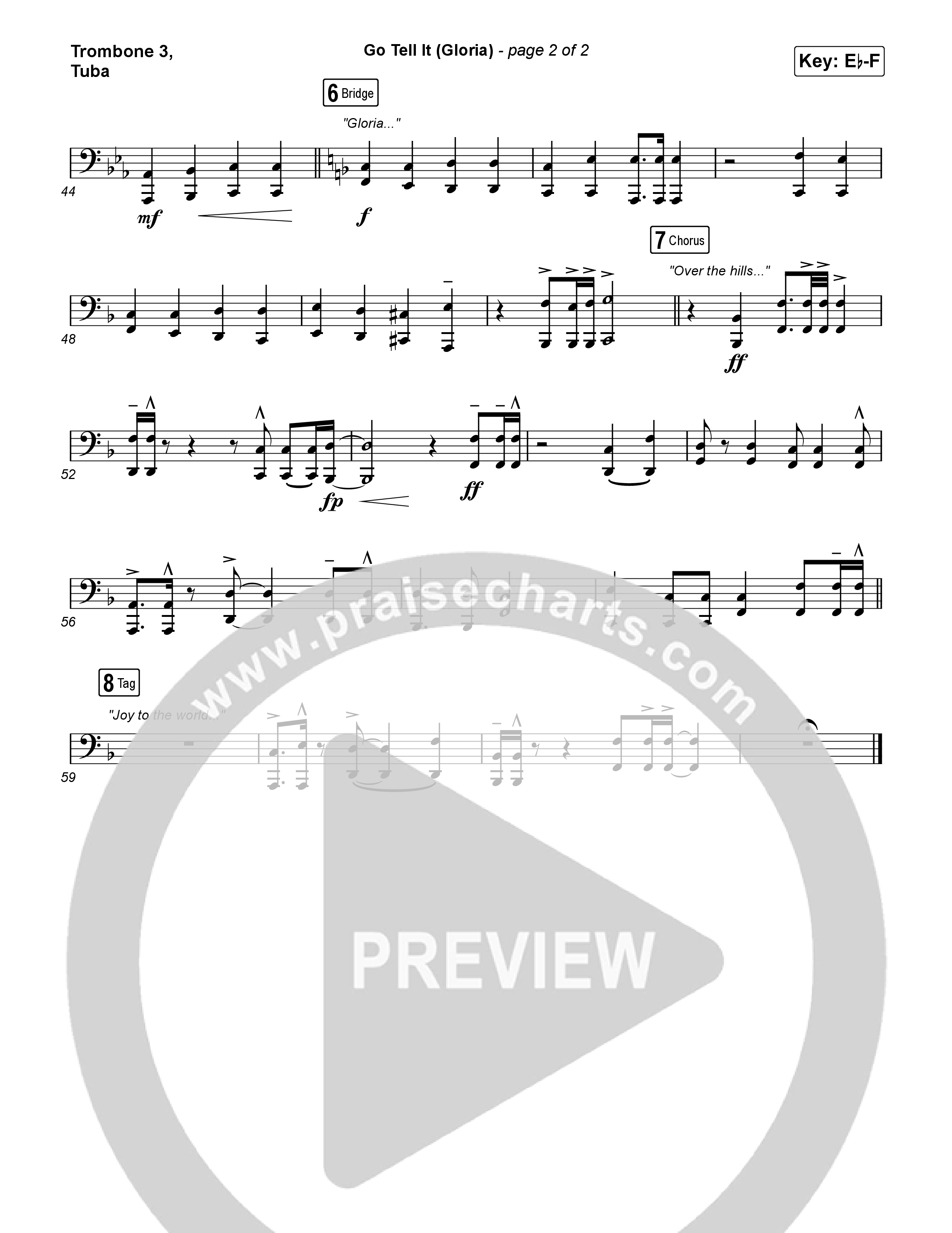 Go Tell It (Gloria) (Worship Choir/SAB) Trombone 3/Tuba (Matt Maher / Arr. Luke Gambill)