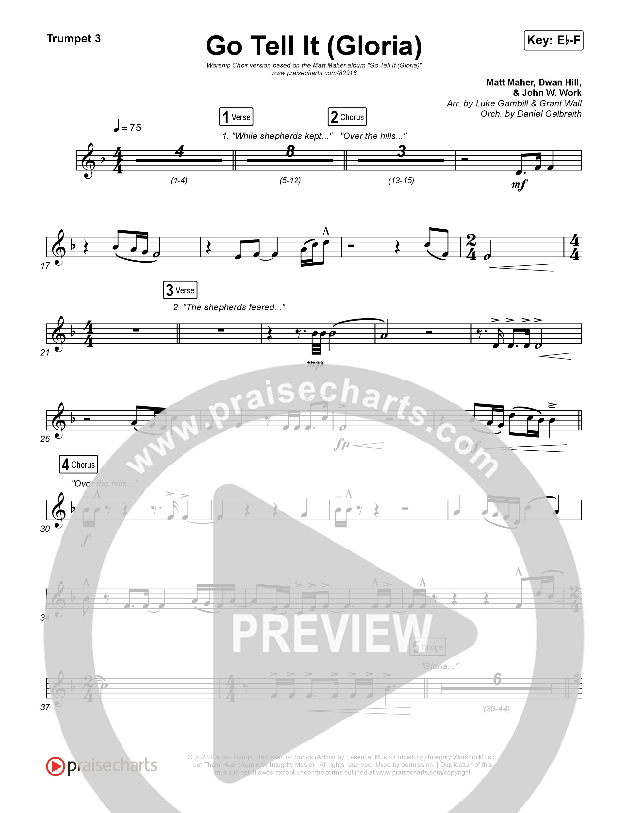 Go Tell It (Gloria) (Worship Choir/SAB) Trumpet 3 (Matt Maher / Arr. Luke Gambill)