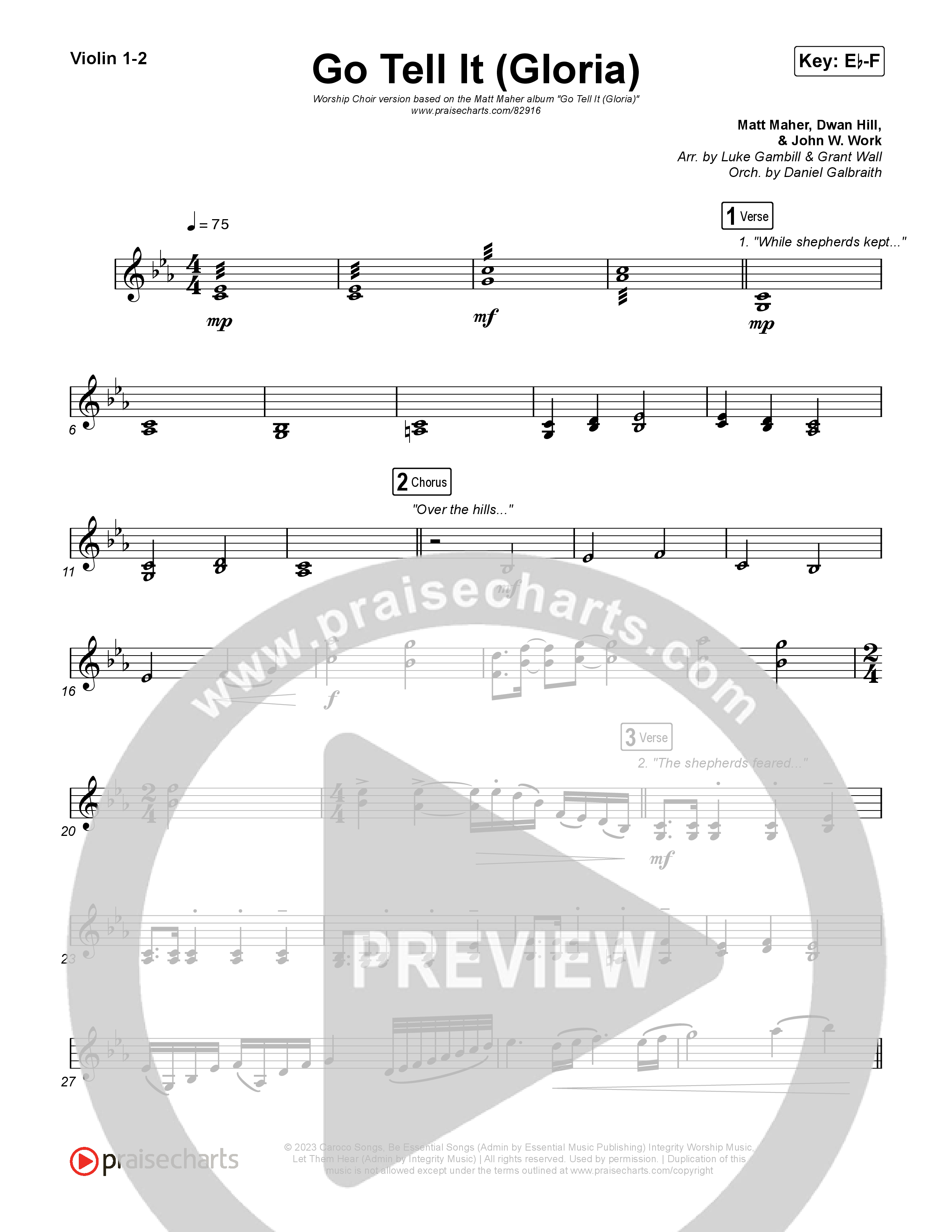 Go Tell It (Gloria) (Worship Choir/SAB) Violin 1/2 (Matt Maher / Arr. Luke Gambill)