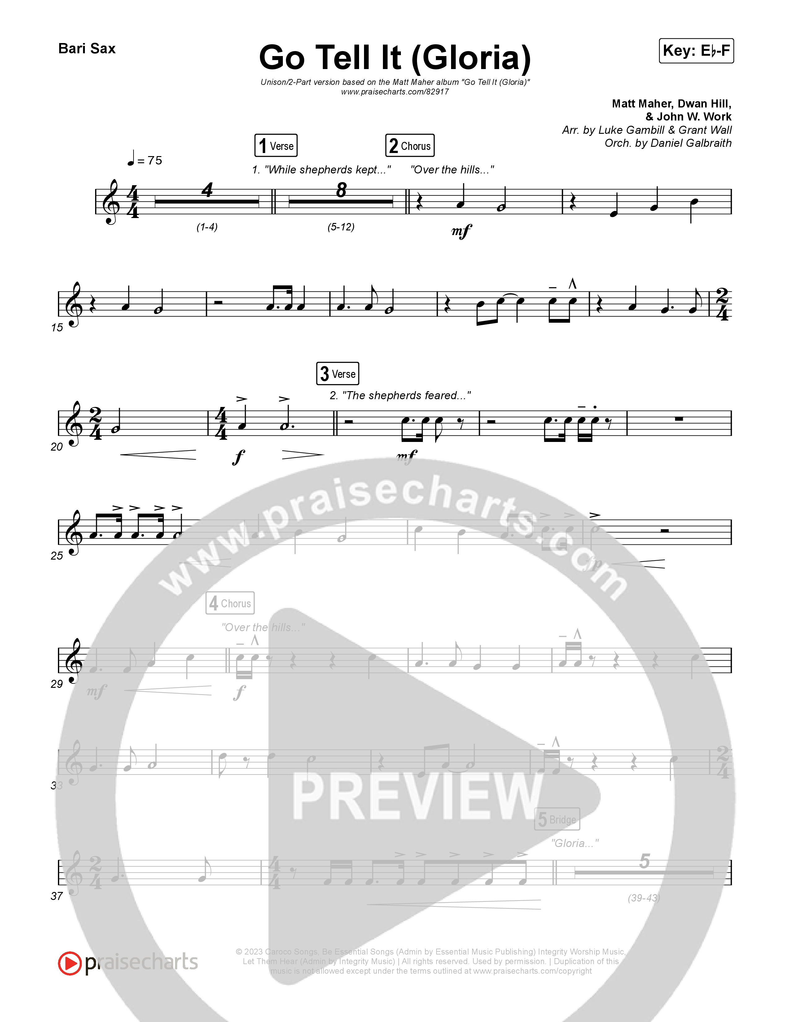 Go Tell It (Gloria) (Unison/2-Part) Bari Sax (Matt Maher / Arr. Luke Gambill)