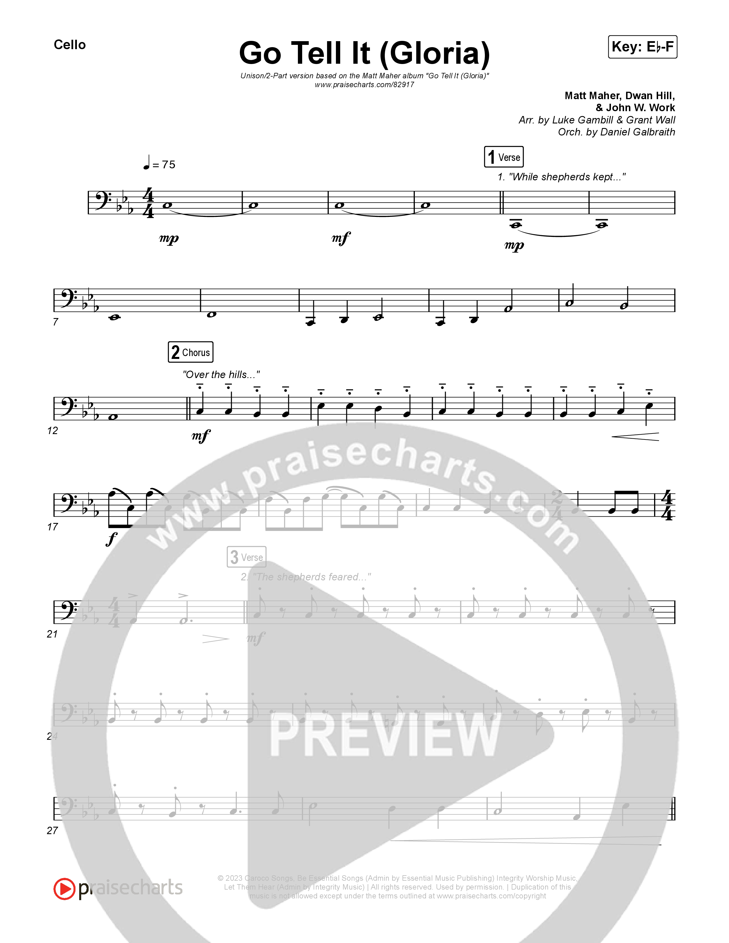 Go Tell It (Gloria) (Unison/2-Part) Cello (Matt Maher / Arr. Luke Gambill)