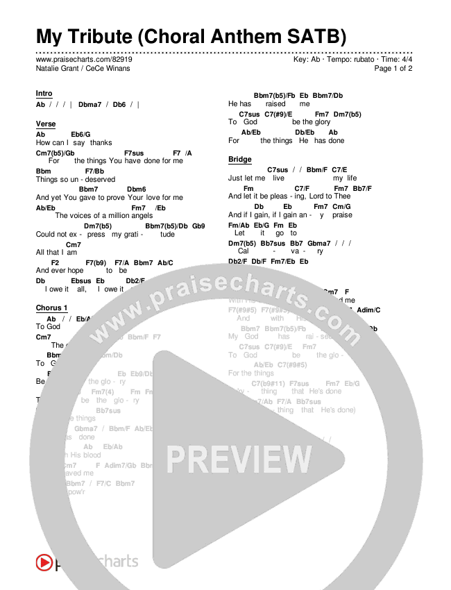 My Tribute (To God Be Glory) (Choral Anthem SATB) Chords & Lyrics (Natalie Grant / CeCe Winans / Arr. Luke Gambill)