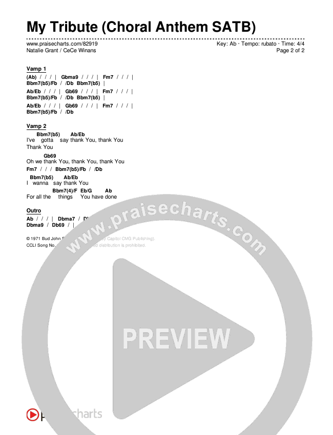 My Tribute (To God Be Glory) (Choral Anthem SATB) Chords & Lyrics (Natalie Grant / CeCe Winans / Arr. Luke Gambill)