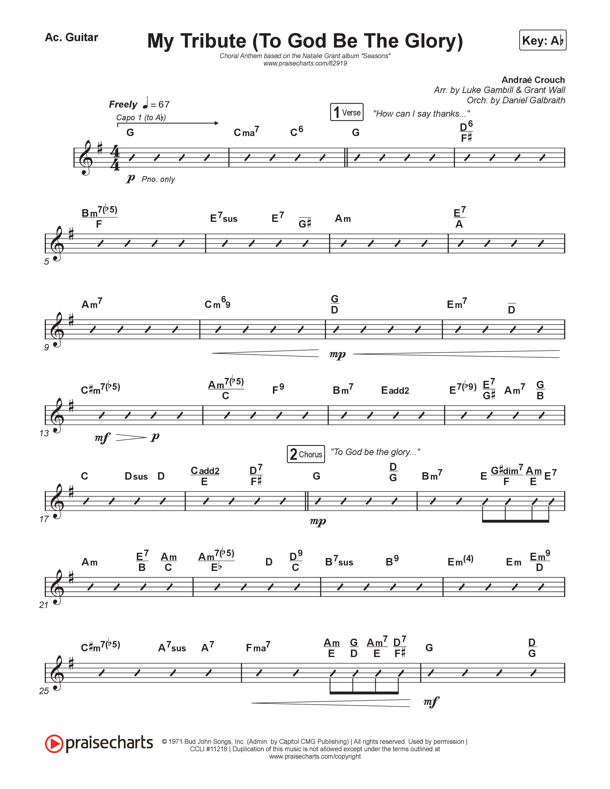 My Tribute (To God Be Glory) (Choral Anthem SATB) Acoustic Guitar (Natalie Grant / CeCe Winans / Arr. Luke Gambill)