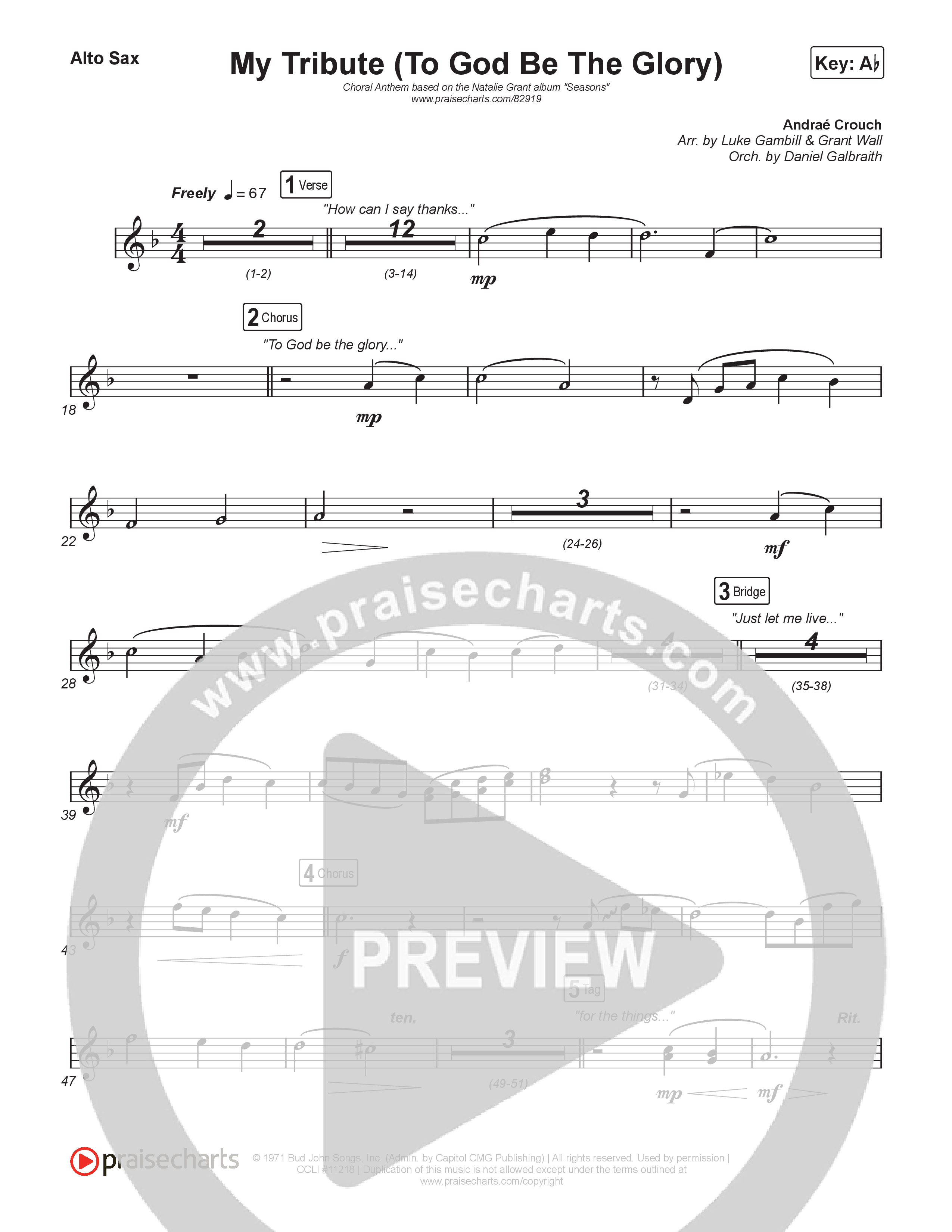 My Tribute (To God Be Glory) (Choral Anthem SATB) Sax Pack (Natalie Grant / CeCe Winans / Arr. Luke Gambill)