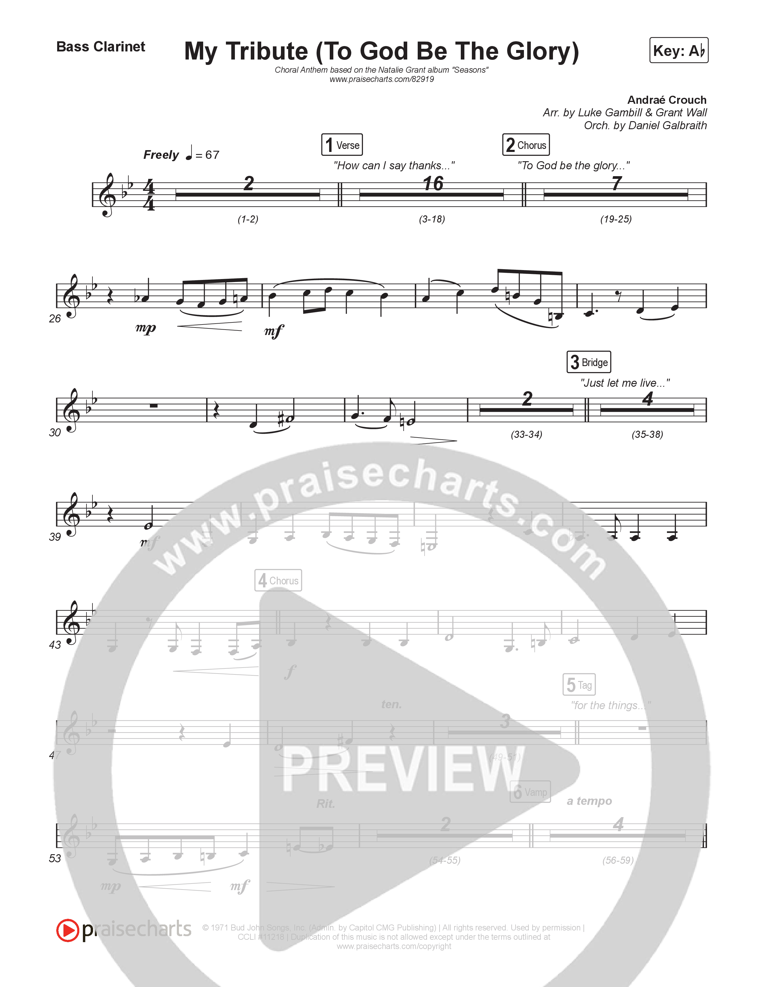My Tribute (To God Be Glory) (Choral Anthem SATB) Clarinet 1,2 (Natalie Grant / CeCe Winans / Arr. Luke Gambill)