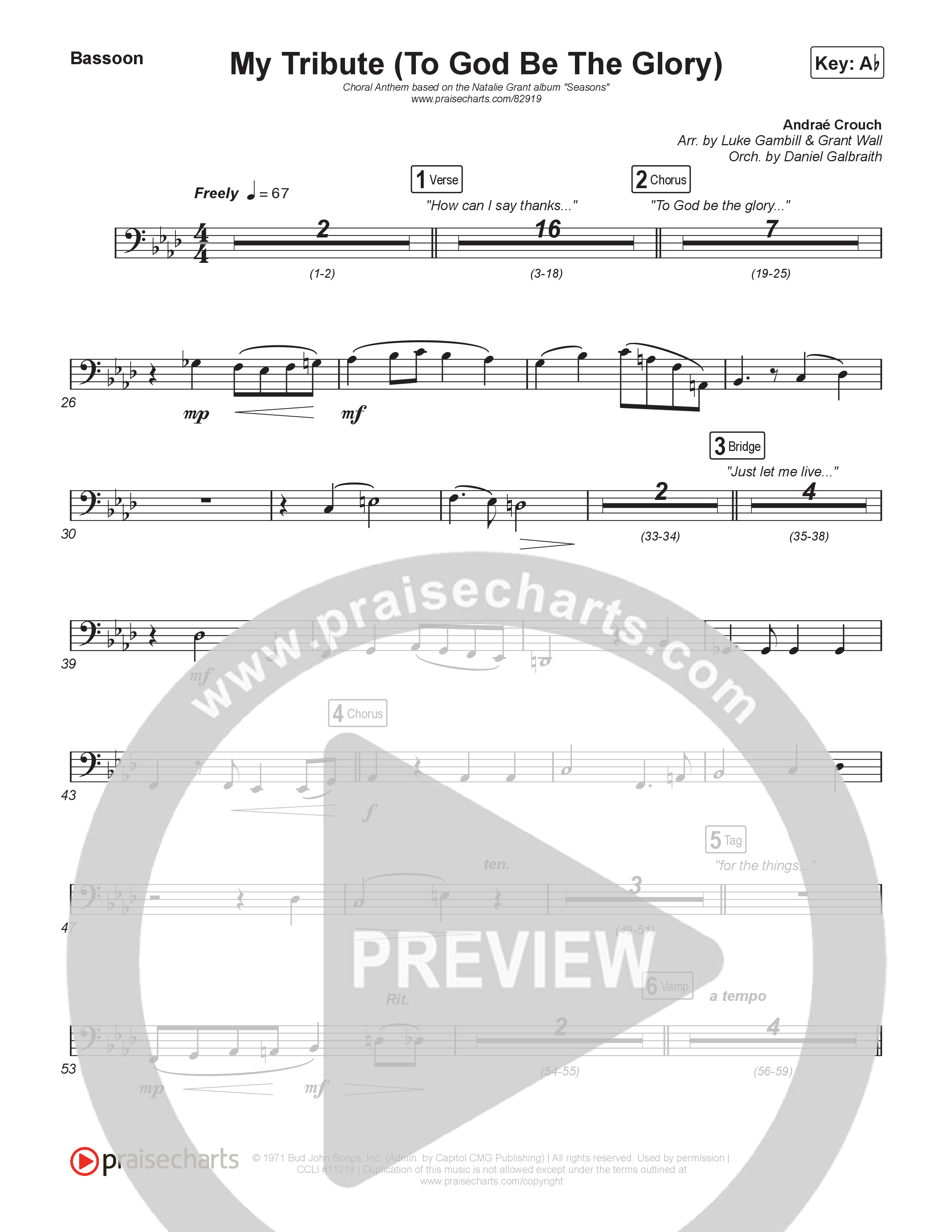 My Tribute (To God Be Glory) (Choral Anthem SATB) Bassoon (Natalie Grant / CeCe Winans / Arr. Luke Gambill)