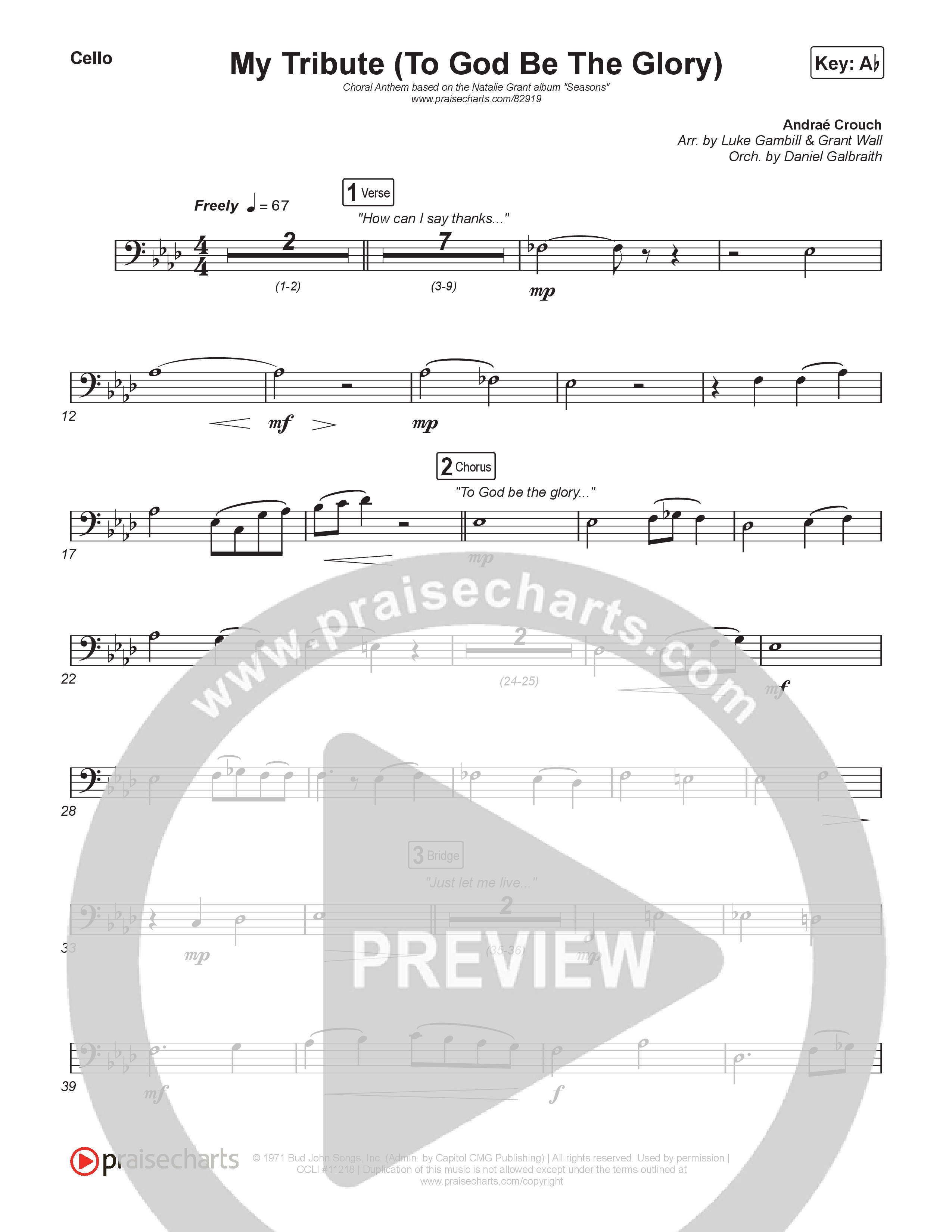 My Tribute (To God Be Glory) (Choral Anthem SATB) Cello (Natalie Grant / CeCe Winans / Arr. Luke Gambill)