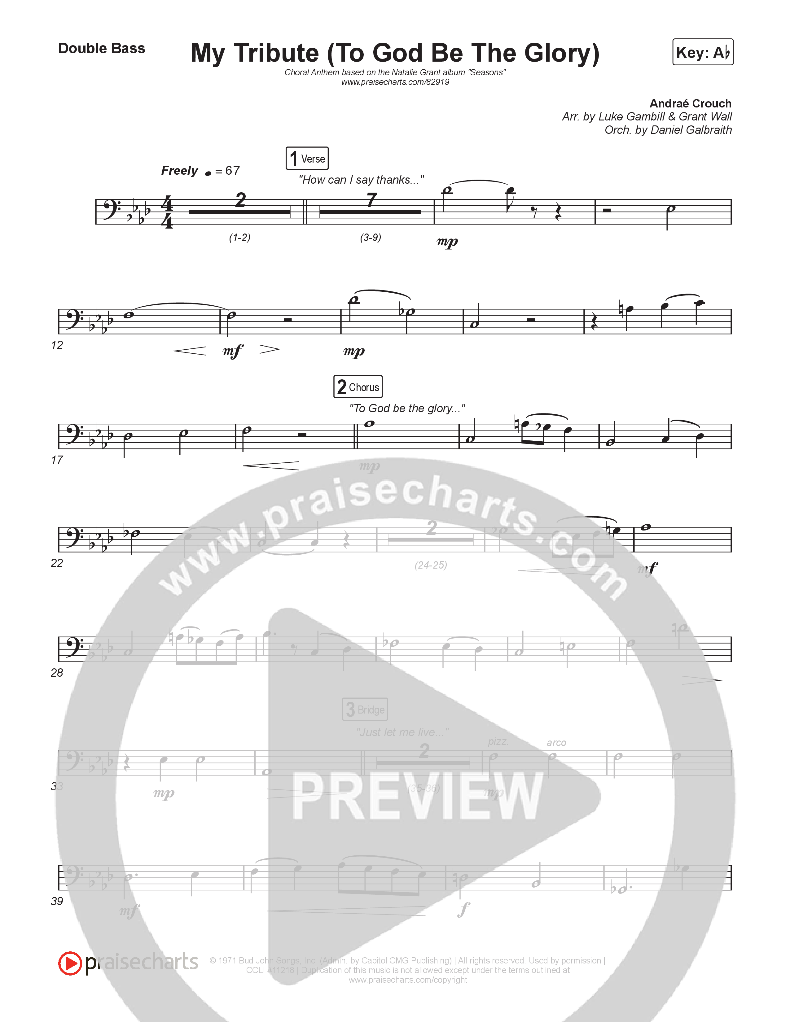 My Tribute (To God Be Glory) (Choral Anthem SATB) String Bass (Natalie Grant / CeCe Winans / Arr. Luke Gambill)