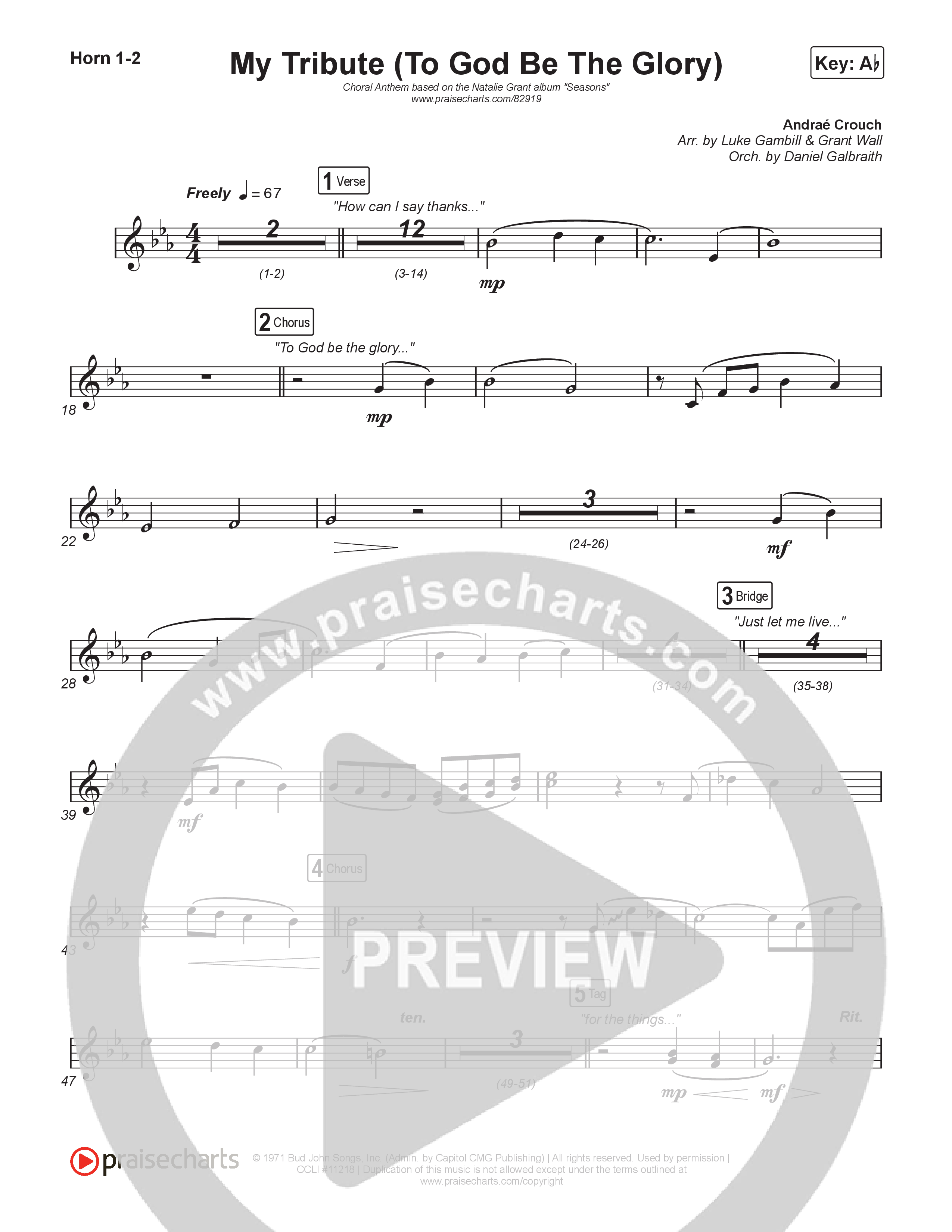 My Tribute (To God Be Glory) (Choral Anthem SATB) French Horn 1,2 (Natalie Grant / CeCe Winans / Arr. Luke Gambill)