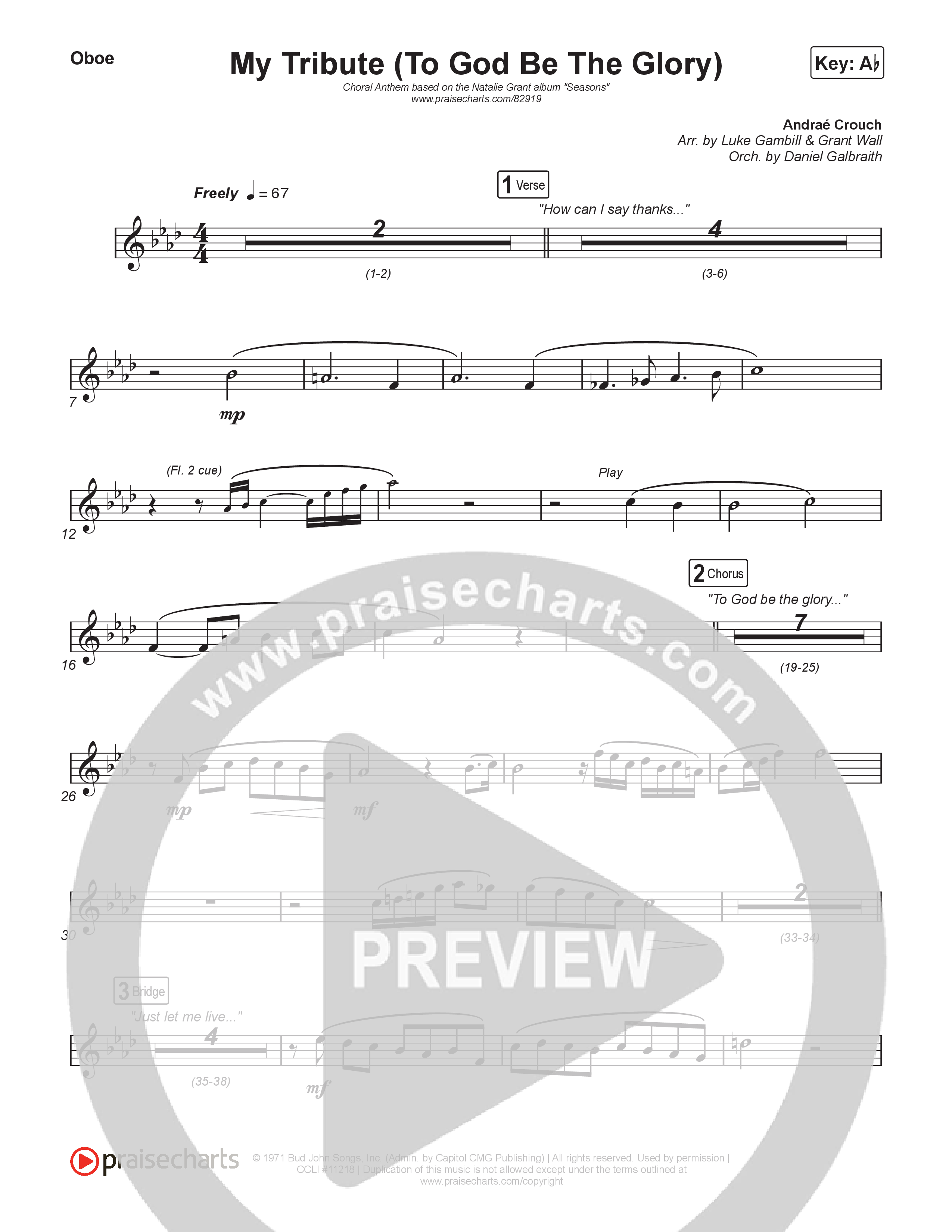 My Tribute (To God Be Glory) (Choral Anthem SATB) Oboe (Natalie Grant / CeCe Winans / Arr. Luke Gambill)