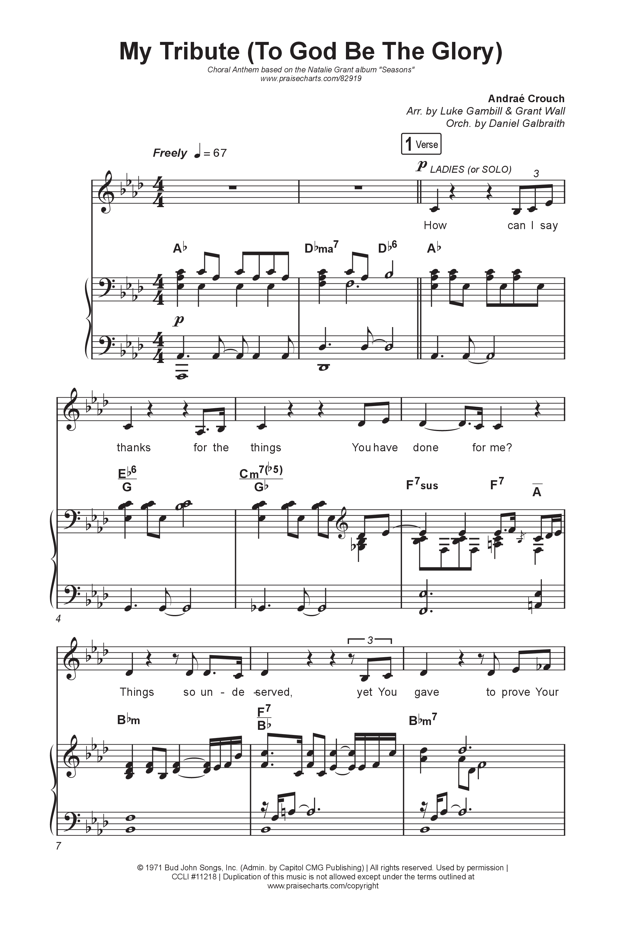 My Tribute (To God Be Glory) (Choral Anthem SATB) Octavo (SATB & Pno) (Natalie Grant / CeCe Winans / Arr. Luke Gambill)