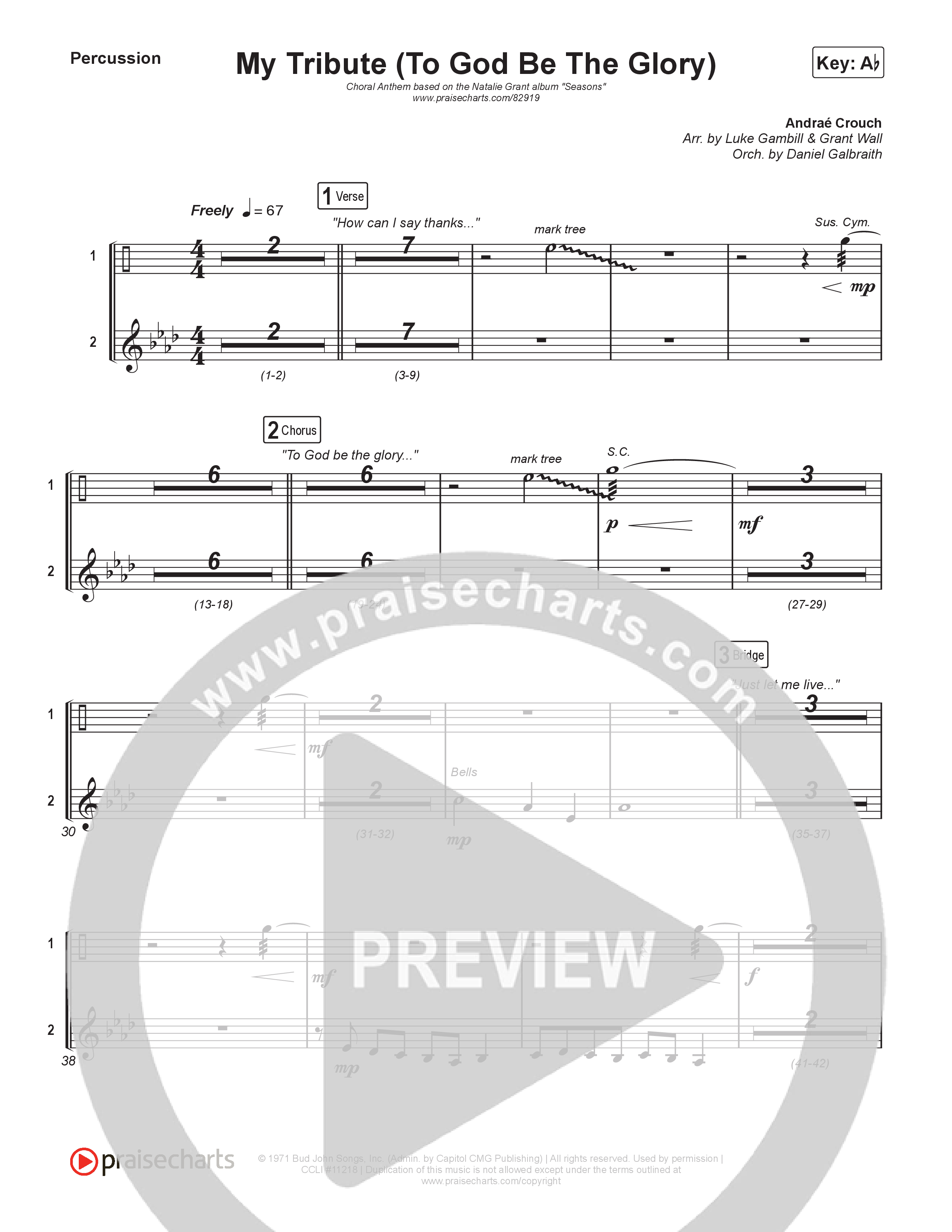 My Tribute (To God Be Glory) (Choral Anthem SATB) Percussion (Natalie Grant / CeCe Winans / Arr. Luke Gambill)