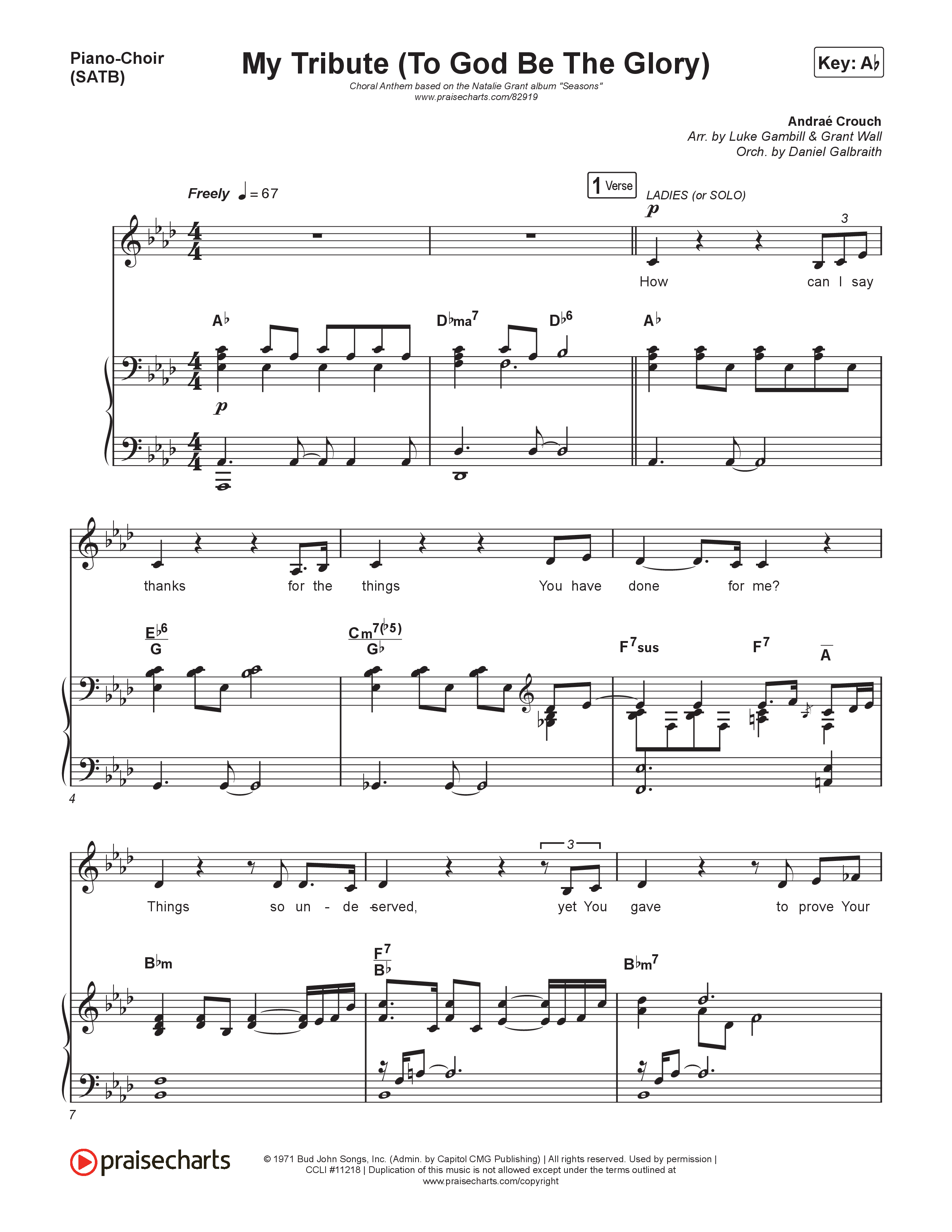 My Tribute (To God Be Glory) (Choral Anthem SATB) Piano/Vocal (SATB) (Natalie Grant / CeCe Winans / Arr. Luke Gambill)