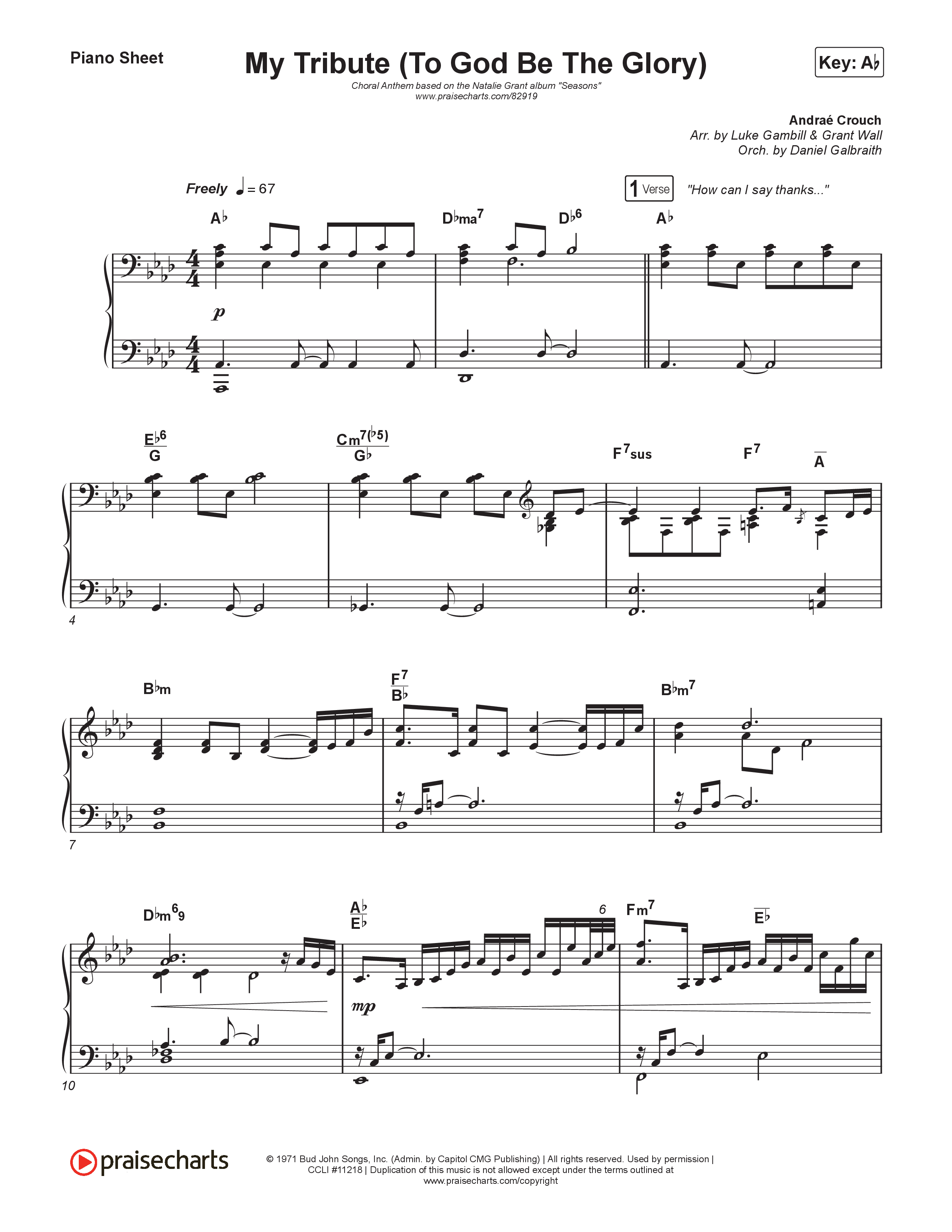 My Tribute (To God Be Glory) (Choral Anthem SATB) Piano Sheet (Natalie Grant / CeCe Winans / Arr. Luke Gambill)