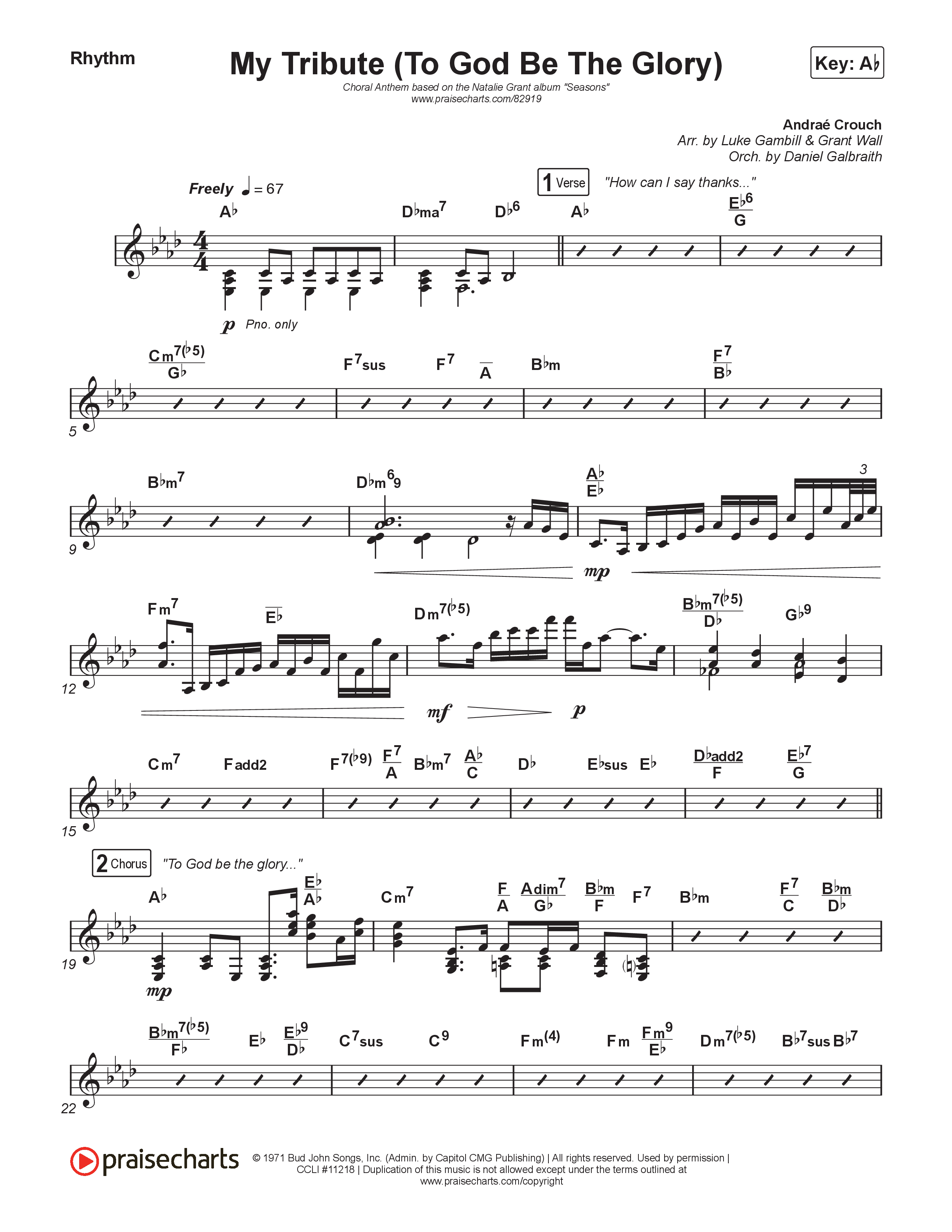 My Tribute (To God Be Glory) (Choral Anthem SATB) Rhythm Chart (Natalie Grant / CeCe Winans / Arr. Luke Gambill)